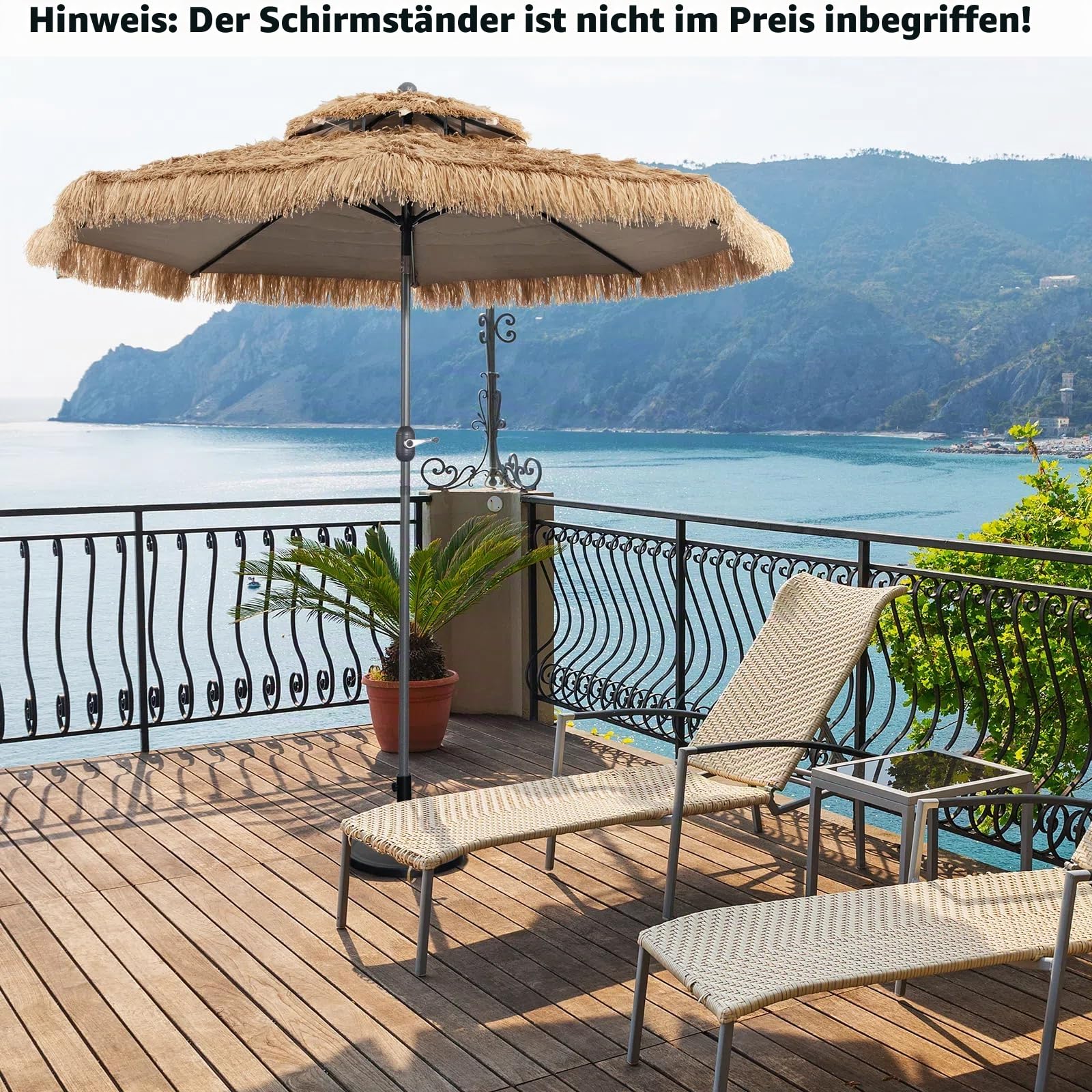 komfotteu-hawaii-sonnenschirm-3-m-bastschirm-knickbar-mit-doppeldach image 2