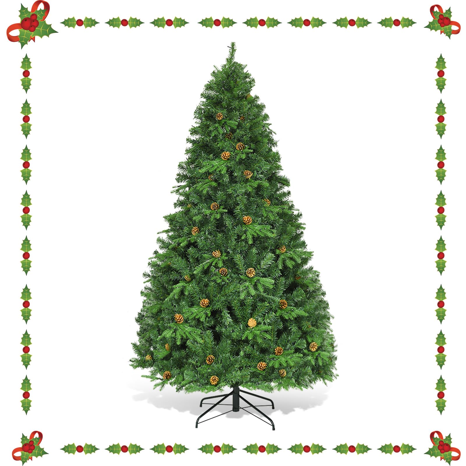 komfotteu-k-nstlicher-weihnachtsbaum-210-cm-mit-led-beleuchtung-und-tannenzapfen image 1