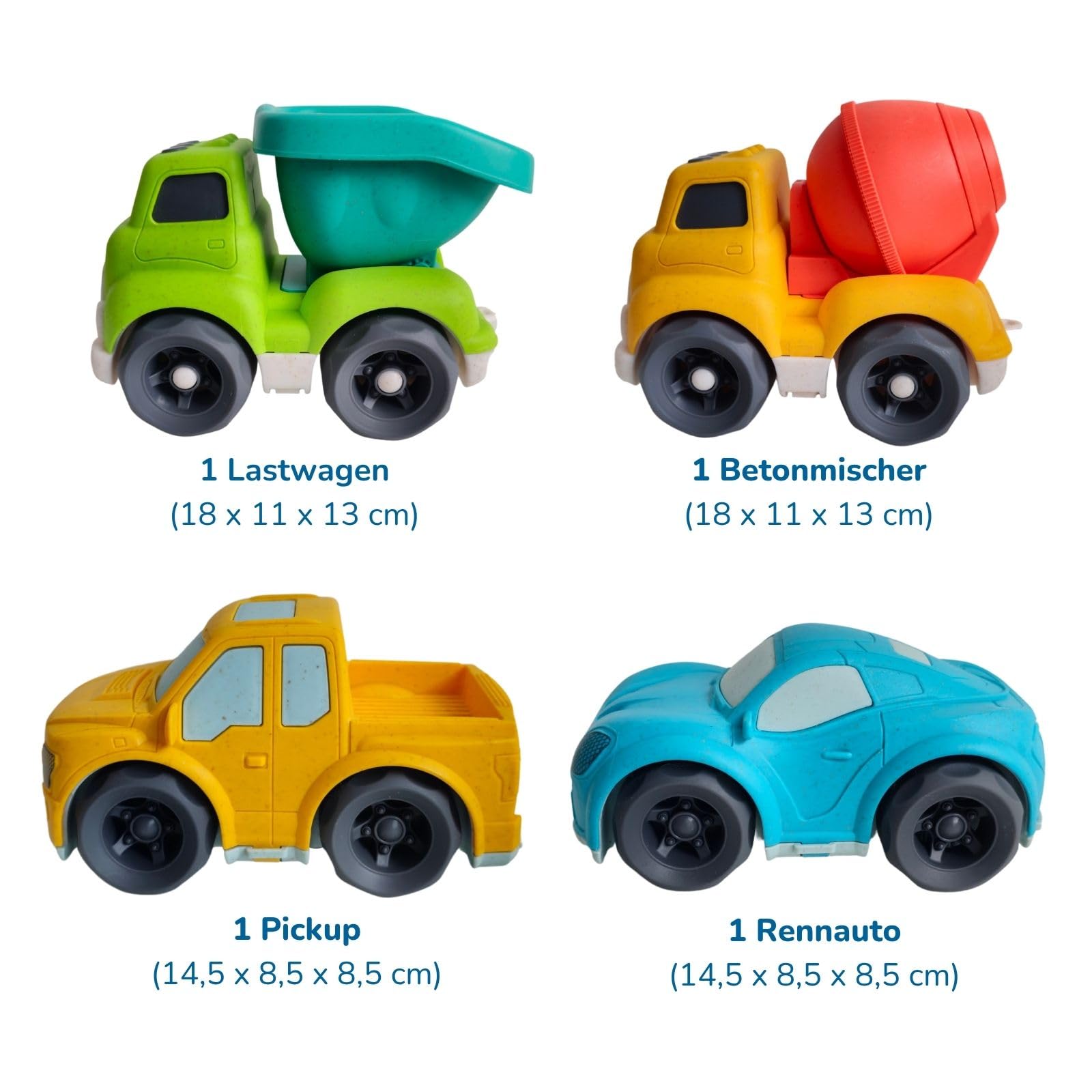 alldoro-spielzeugautos-4er-set-kipplaster-betonmischer-rennauto-pickup image 7