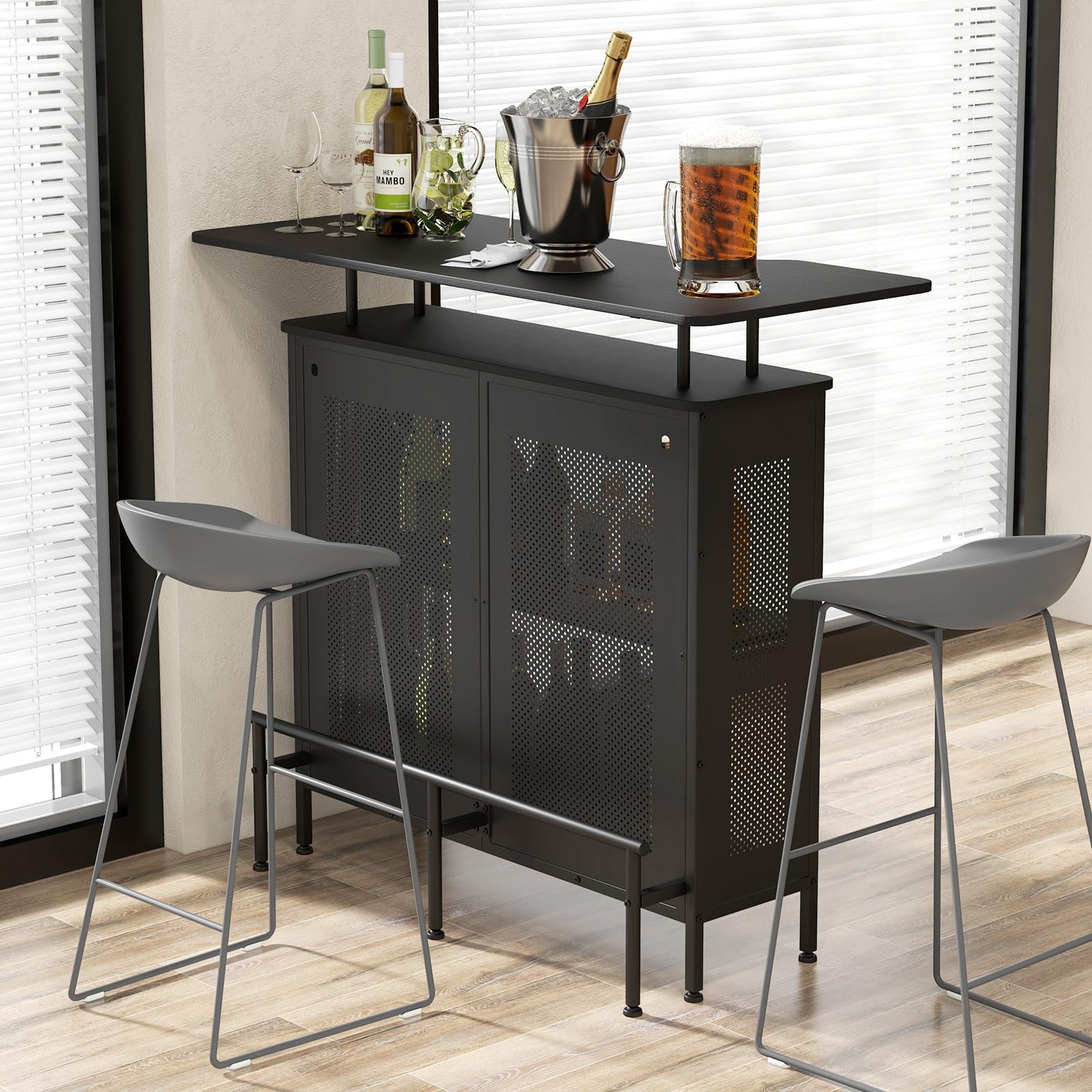 komfotteu-bartisch-mit-2-f-chern-fu-st-tze-rechteckig-120x50x106-5-cm-schwarz image 2