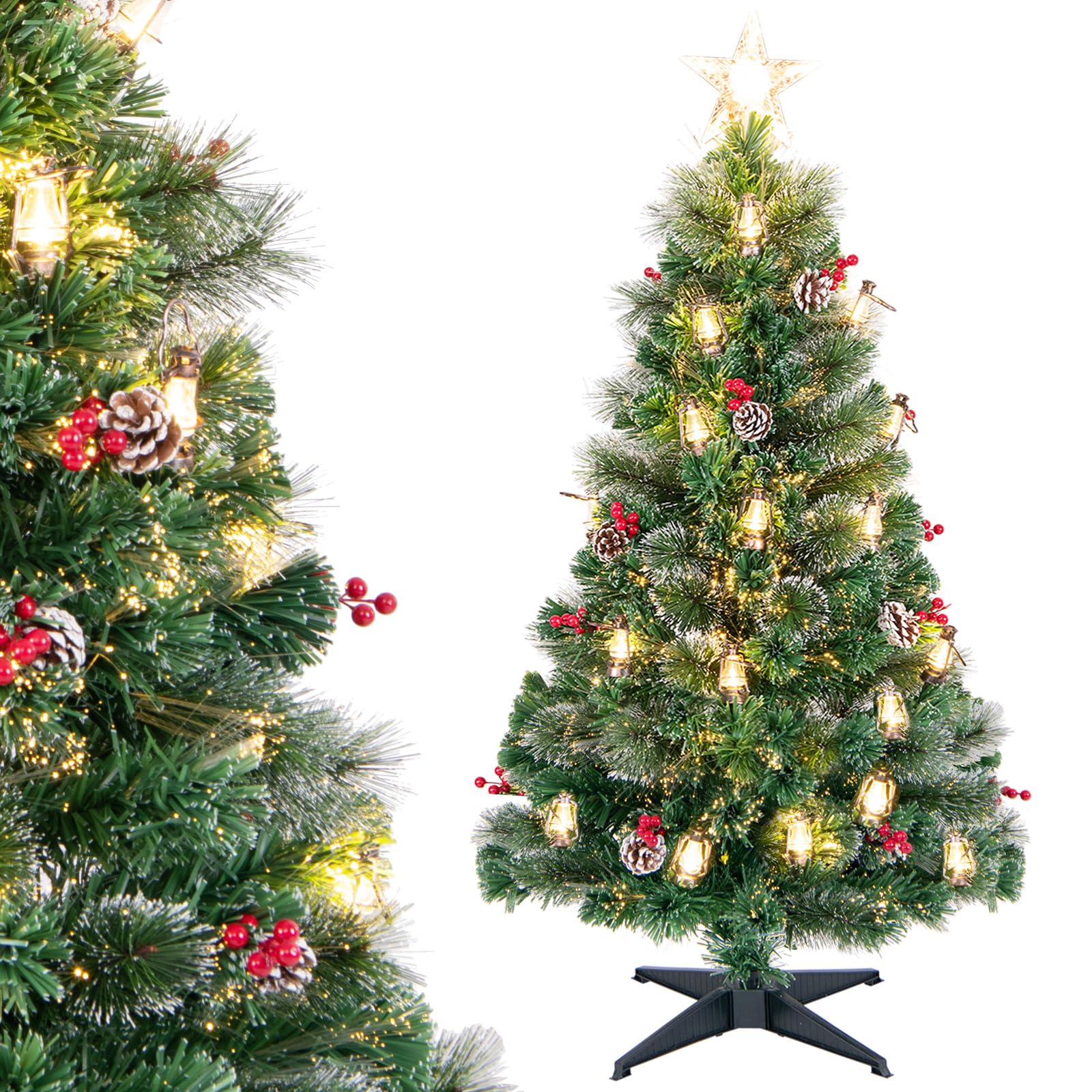 komfotteu-k-nstlicher-weihnachtsbaum-mit-led-lichtern-150-cm-tannenbaum-mit-beer image 1