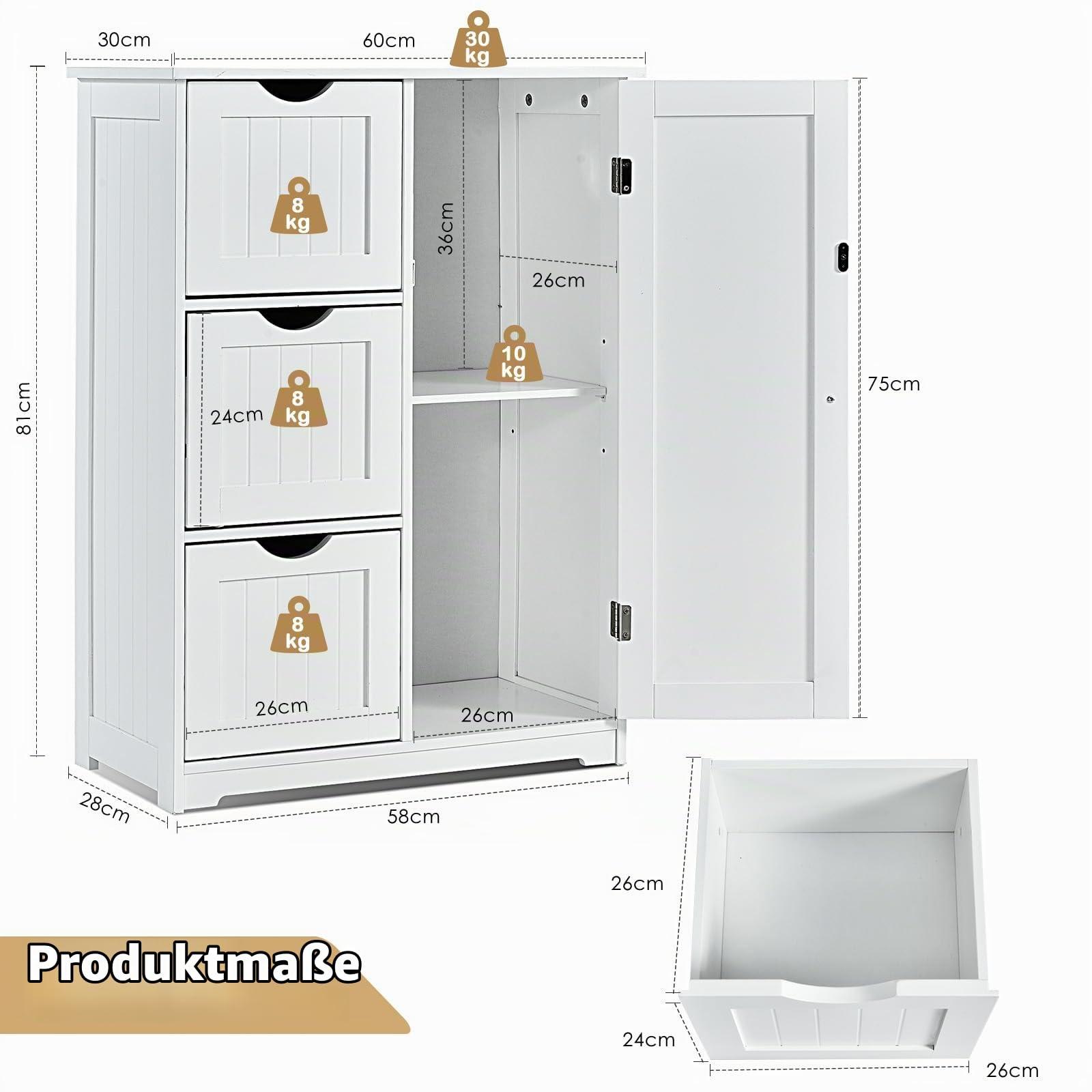 komfotteu-badschrank-wei-mit-3-schubladen-1-t-r image 3