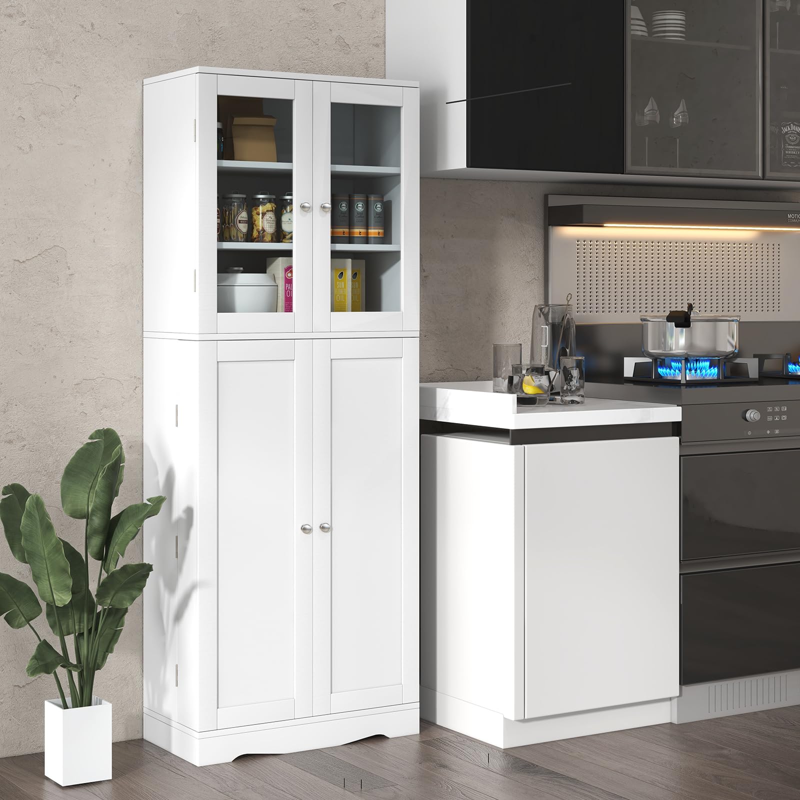 komfotteu-hochschrank-vitrinenschrank-wei-60x31-5x161-5-cm-mit-glast-r image 2