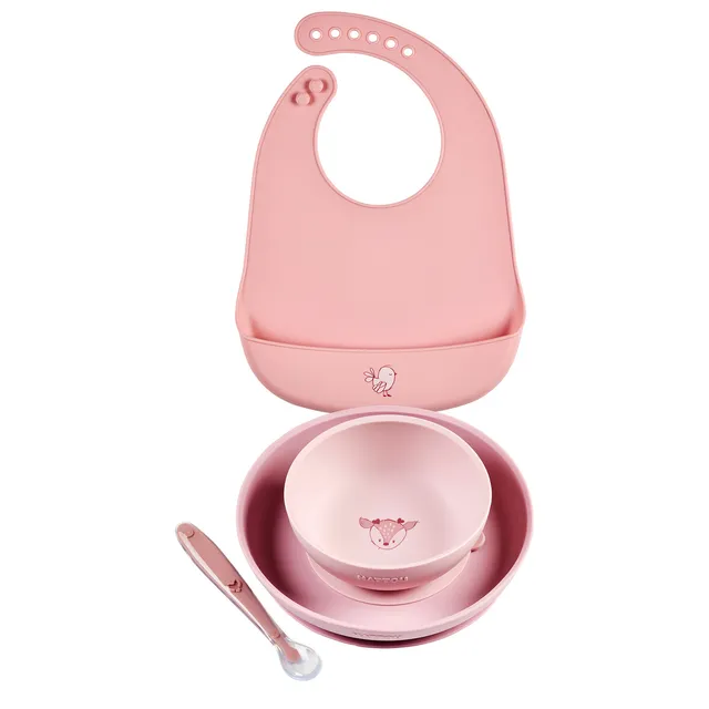 nattou-mealtime-silikon-geschirrset-4-teilig-rosa image 1