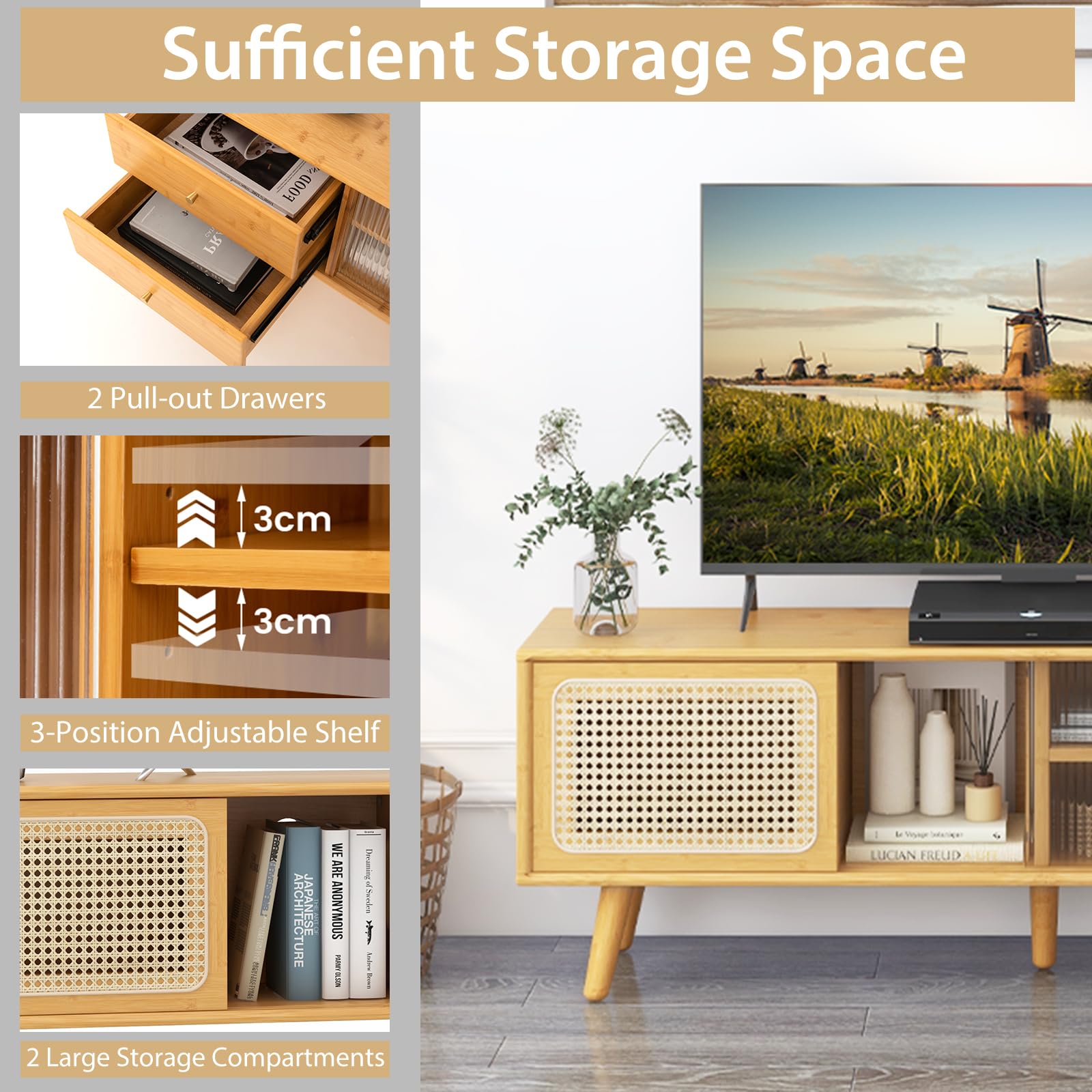 komfotteu-tv-schrank-aus-bambus-bis-65-zoll-mit-2-schubladen image 4
