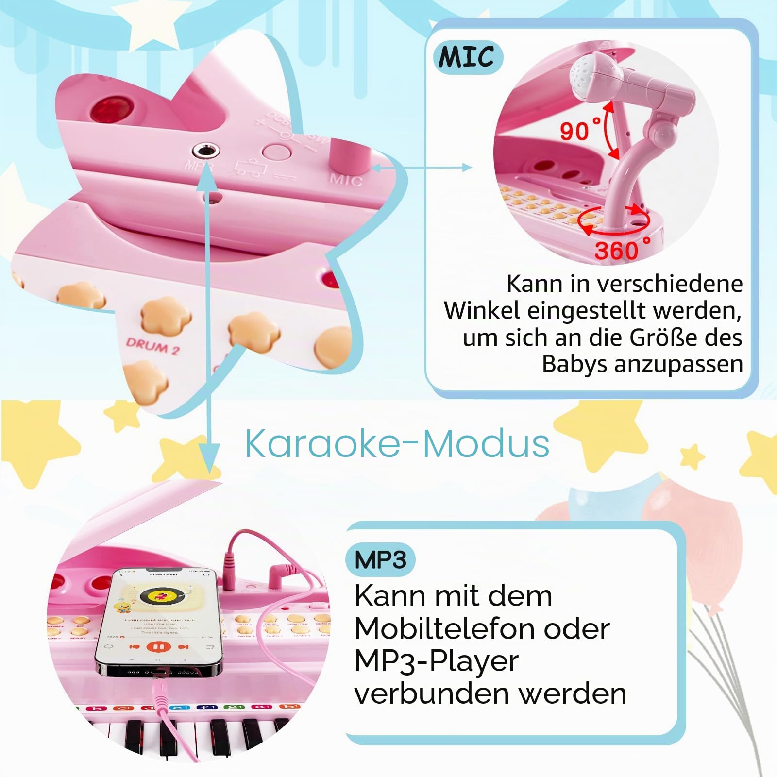 komfotteu-31-tasten-kinderklavier-set-mit-mikrofon-hocker-rosa image 5