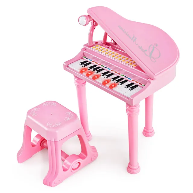 komfotteu-31-tasten-kinderklavier-set-mit-mikrofon-hocker-rosa image 1