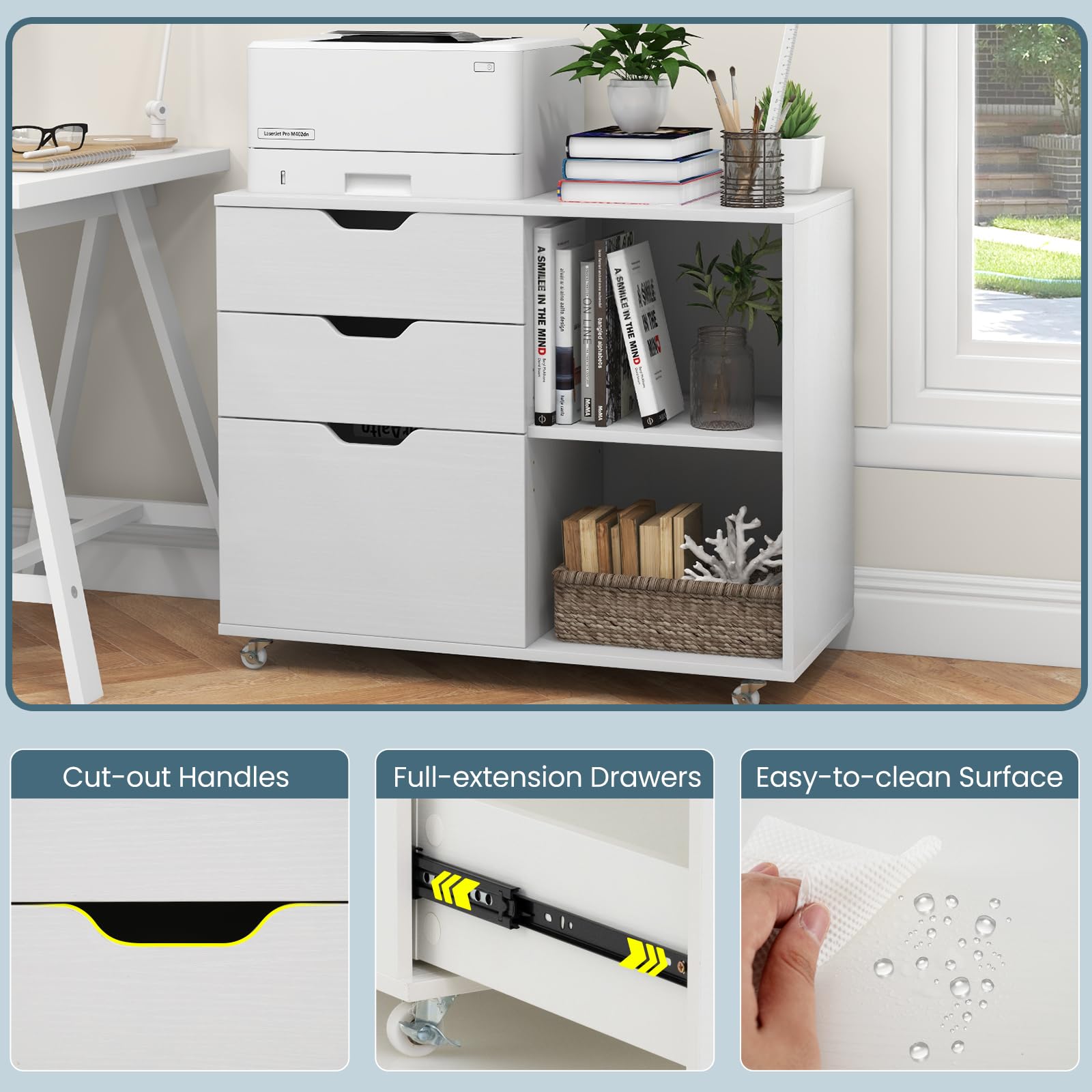 komfotteu-rollcontainer-3-schubladen-mit-regal-wei image 7