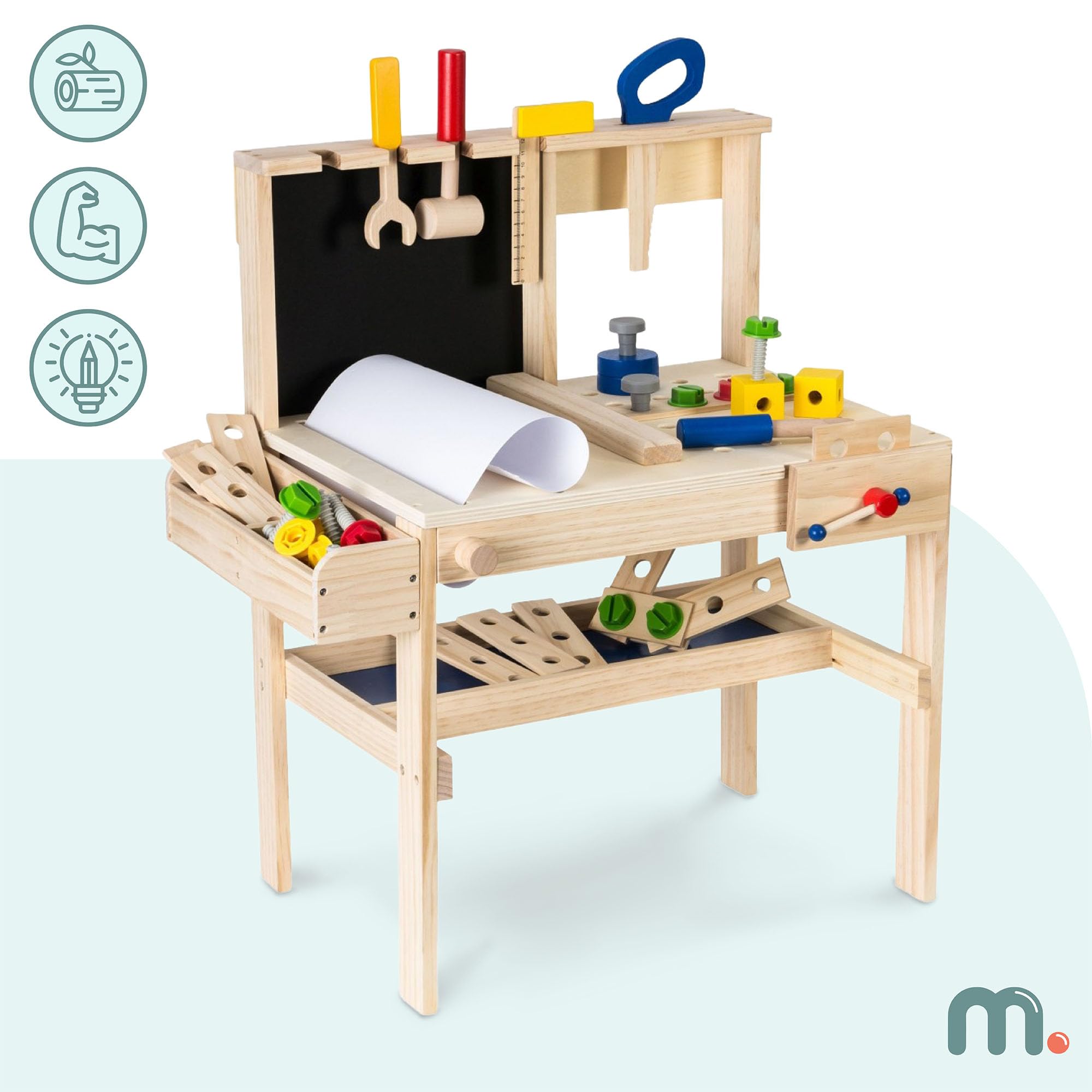 mamabrum-werkbank-kinder-aus-holz-mit-zubeh-r-56-5-cm-lernspielzeug-ab-3-jahre image 2