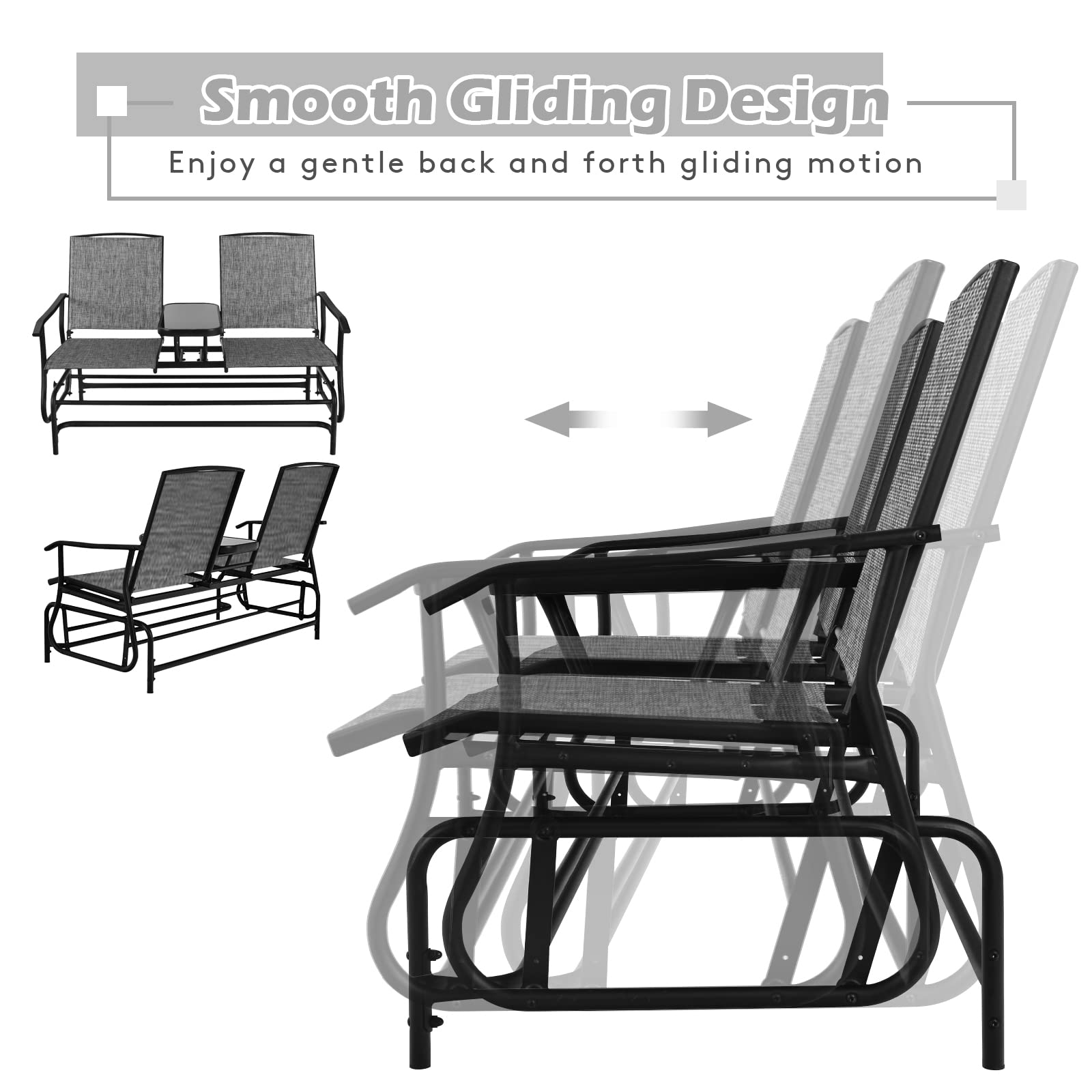 komfotteu-schaukelbank-2-sitzer-mit-tisch-grau-gartenschaukel-bis-240-kg image 4