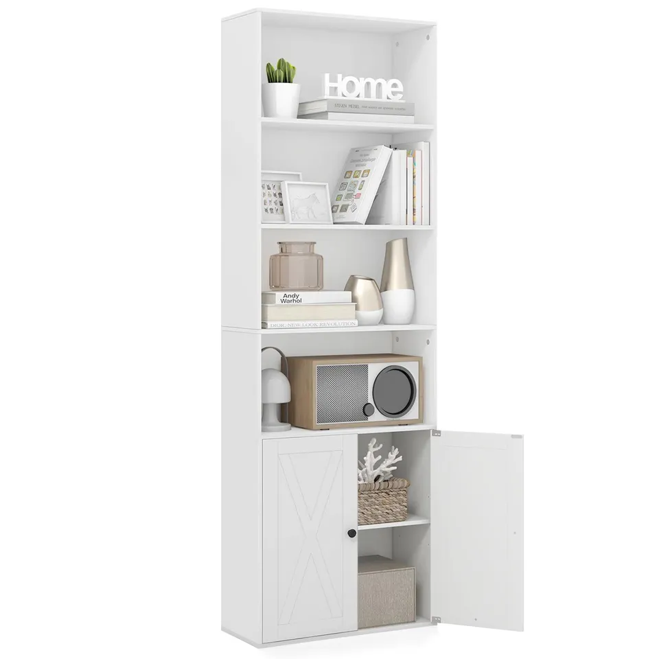 komfotteu-b-cherregal-holz-mit-t-rschrank-6-regale-60x24x180cm-wei image 1