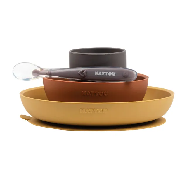 nattou-baby-geschirr-set-4-teilig-silikon-mit-saugnapf image 1