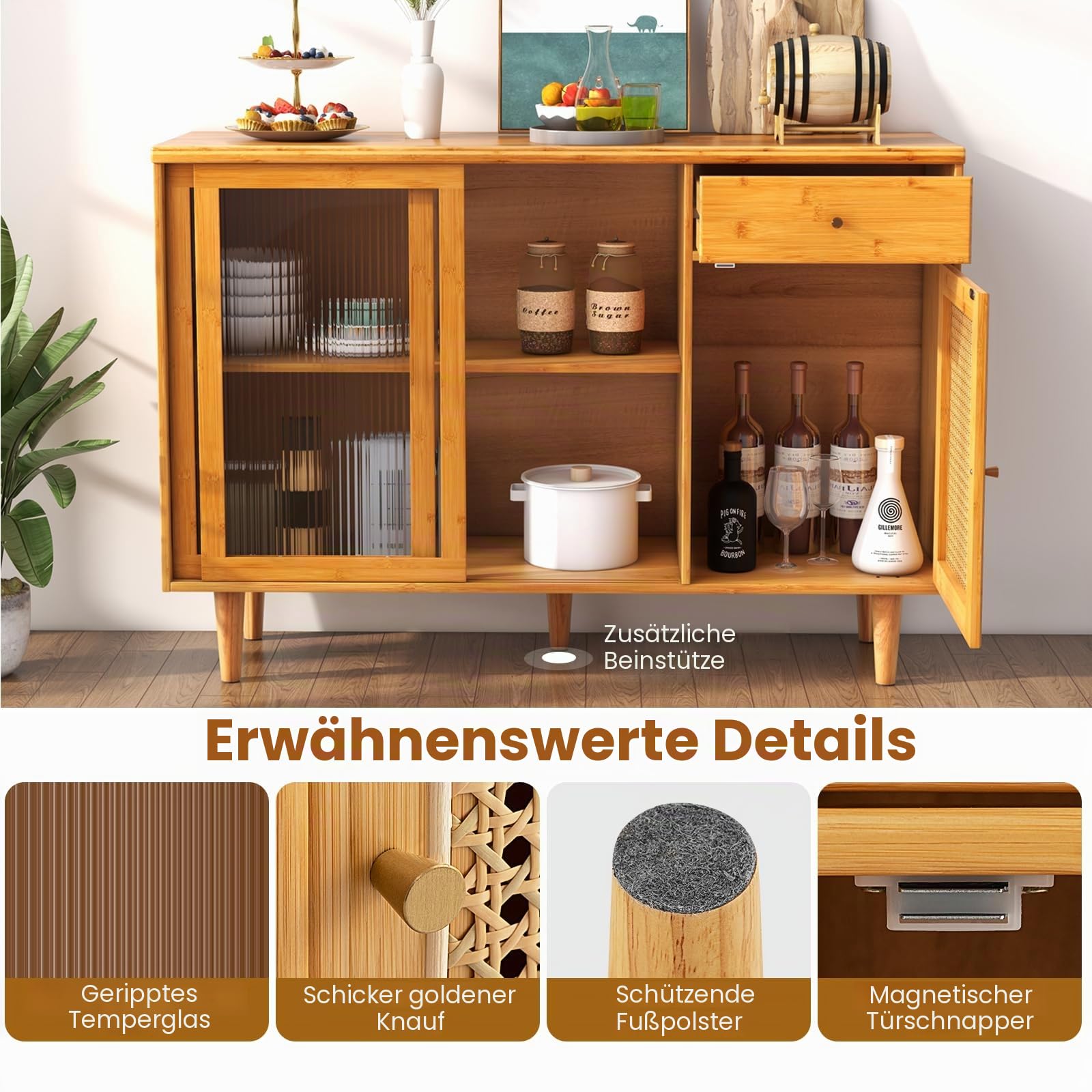 komfotteu-sideboard-bambus-rattan-120x35x83-cm-k-chenbuffet-natur image 7
