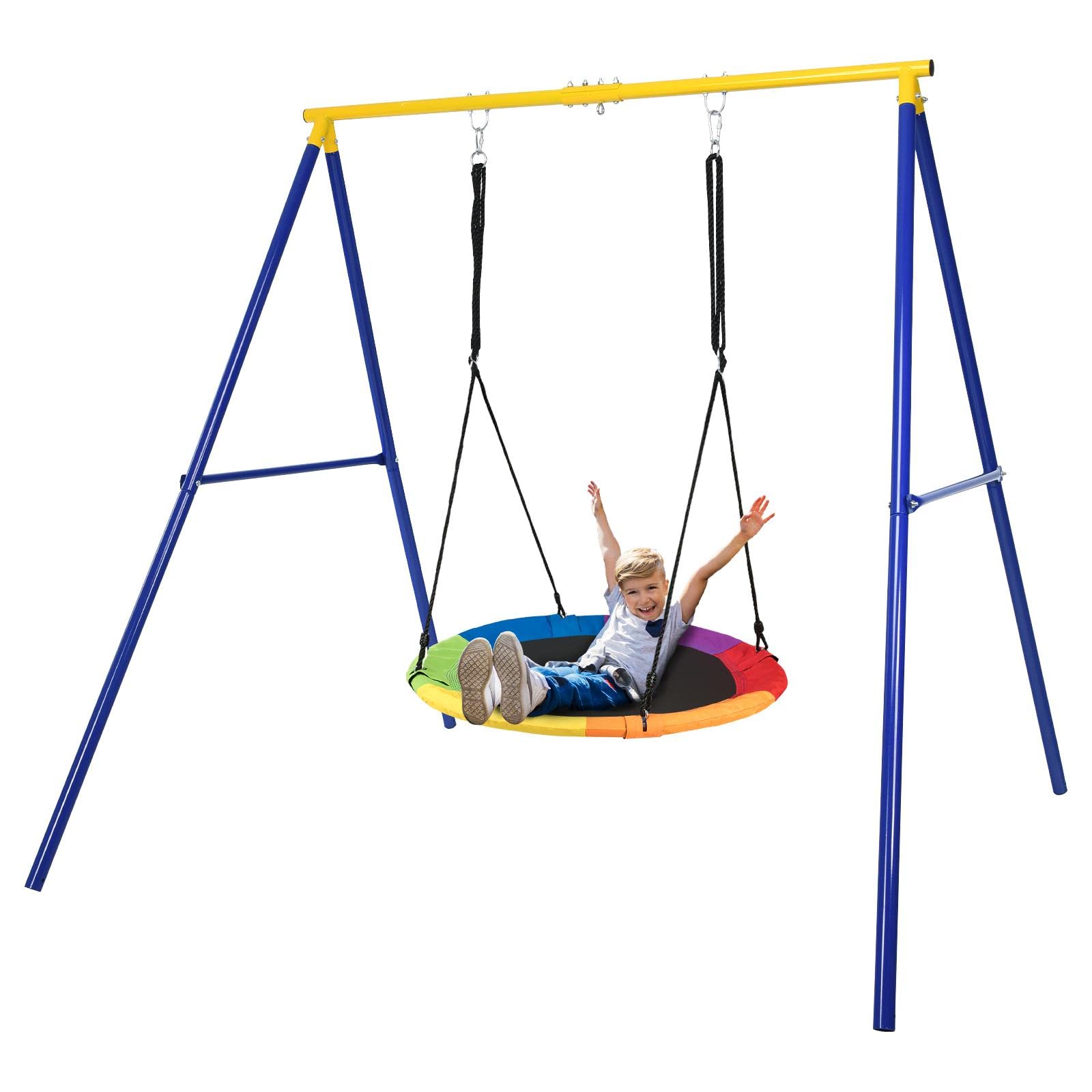 komfotteu-doppel-schaukelgestell-f-r-nestschaukel-kinderschaukel-blau-gelb image 1