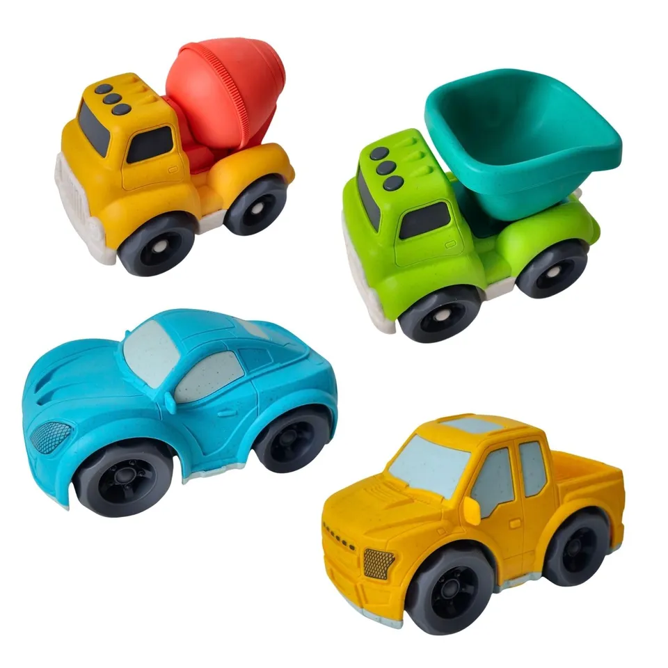 alldoro-spielzeugautos-4er-set-kipplaster-betonmischer-rennauto-pickup image 1