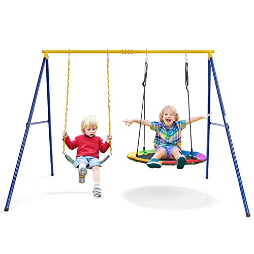 komfotteu-doppelschaukel-mit-metallgestell-kinderschaukel-nestschaukel-blau-gelb image 8
