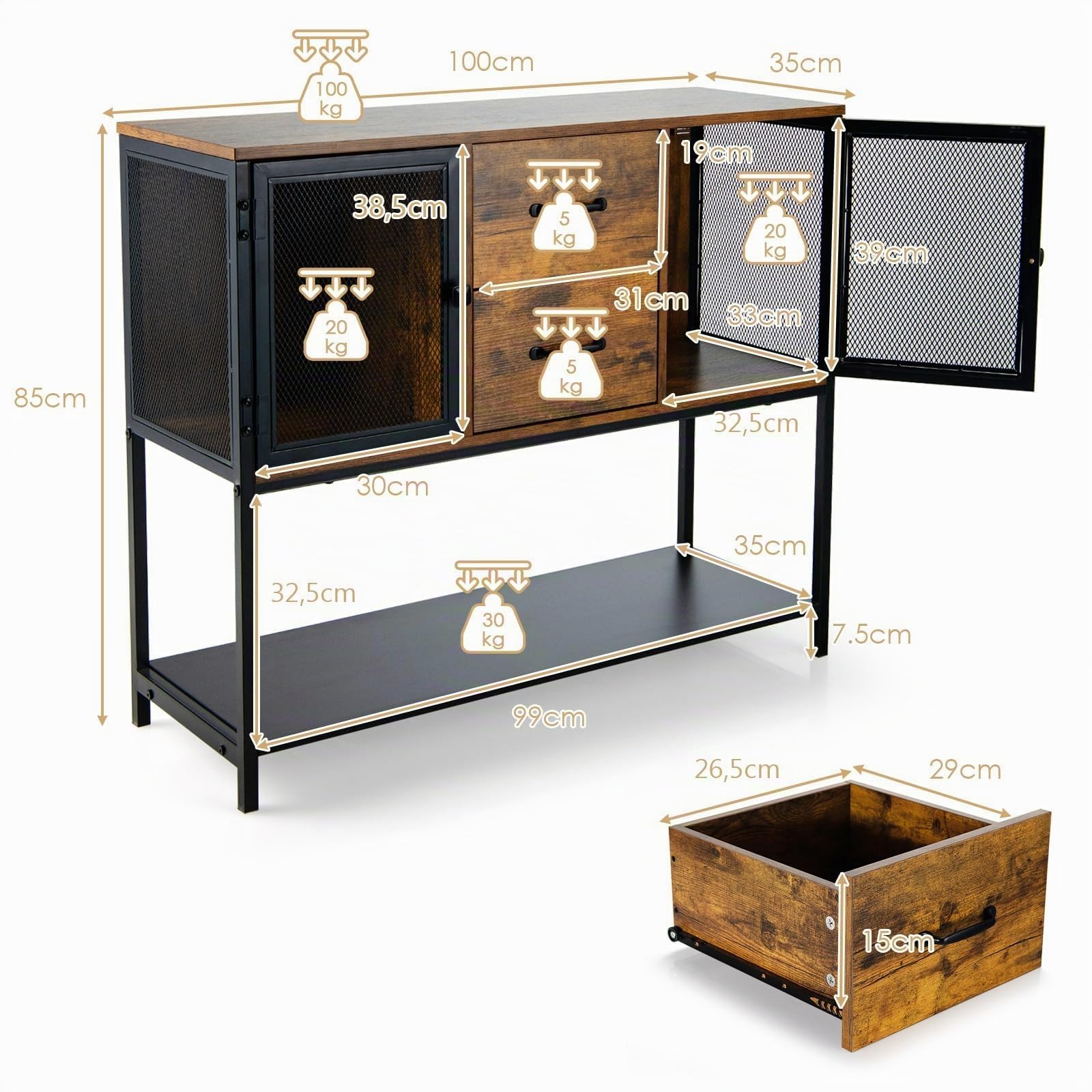 komfotteu-k-chenschrank-sideboard-industrie-100x35x85-cm-mit-gittert-ren image 3