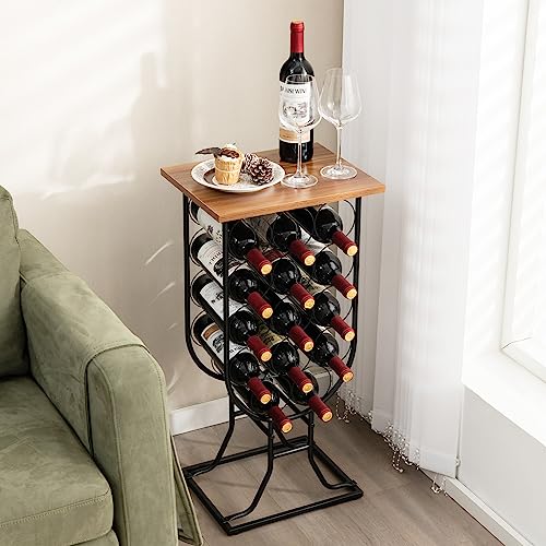 komfotteu-weinregal-mit-rollen-f-r-14-flaschen-metall-mit-holzplatte image 8