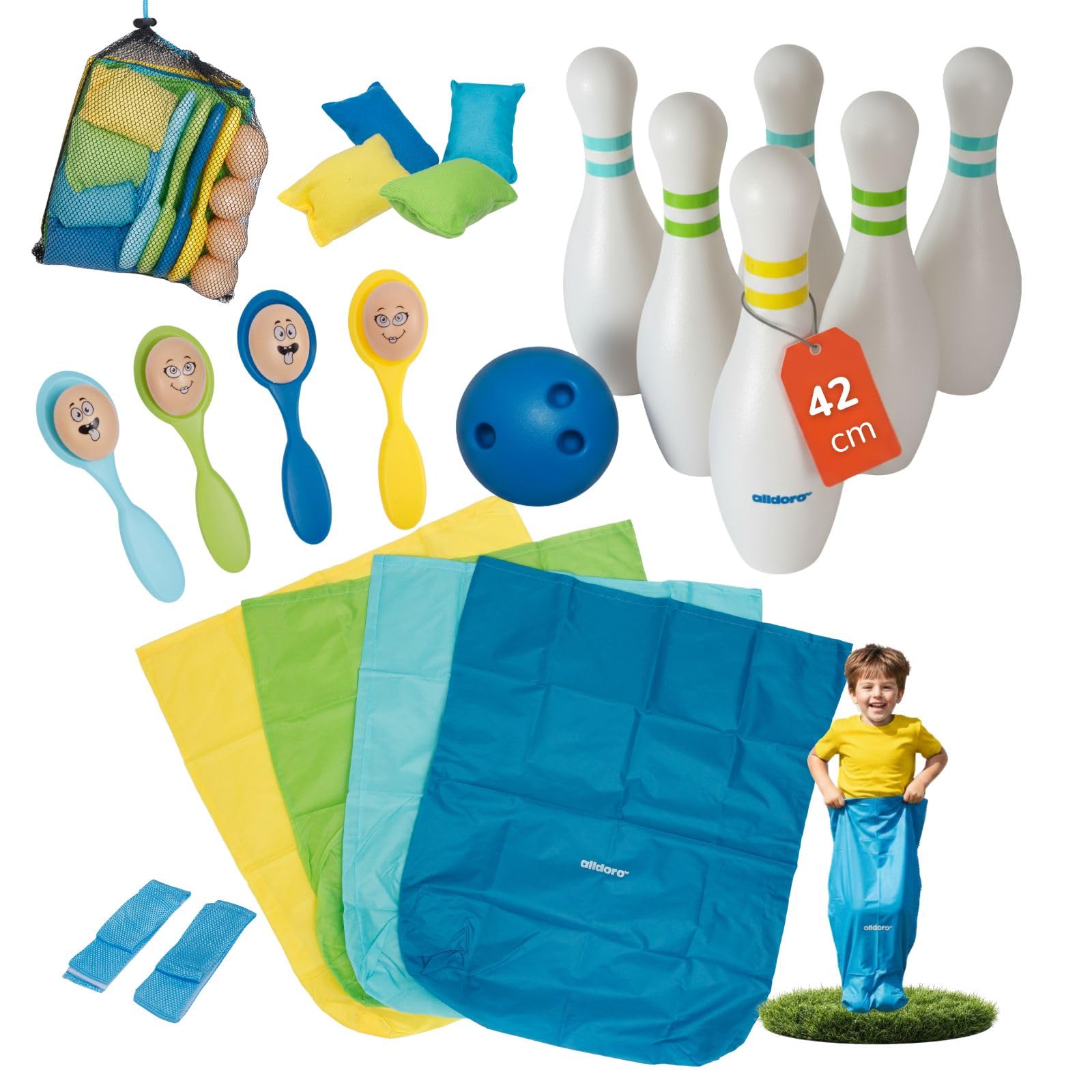 alldoro-bowling-set-f-r-kinder-xxl-6-pins-42-cm-mit-kugel-5-party-spiele image 1