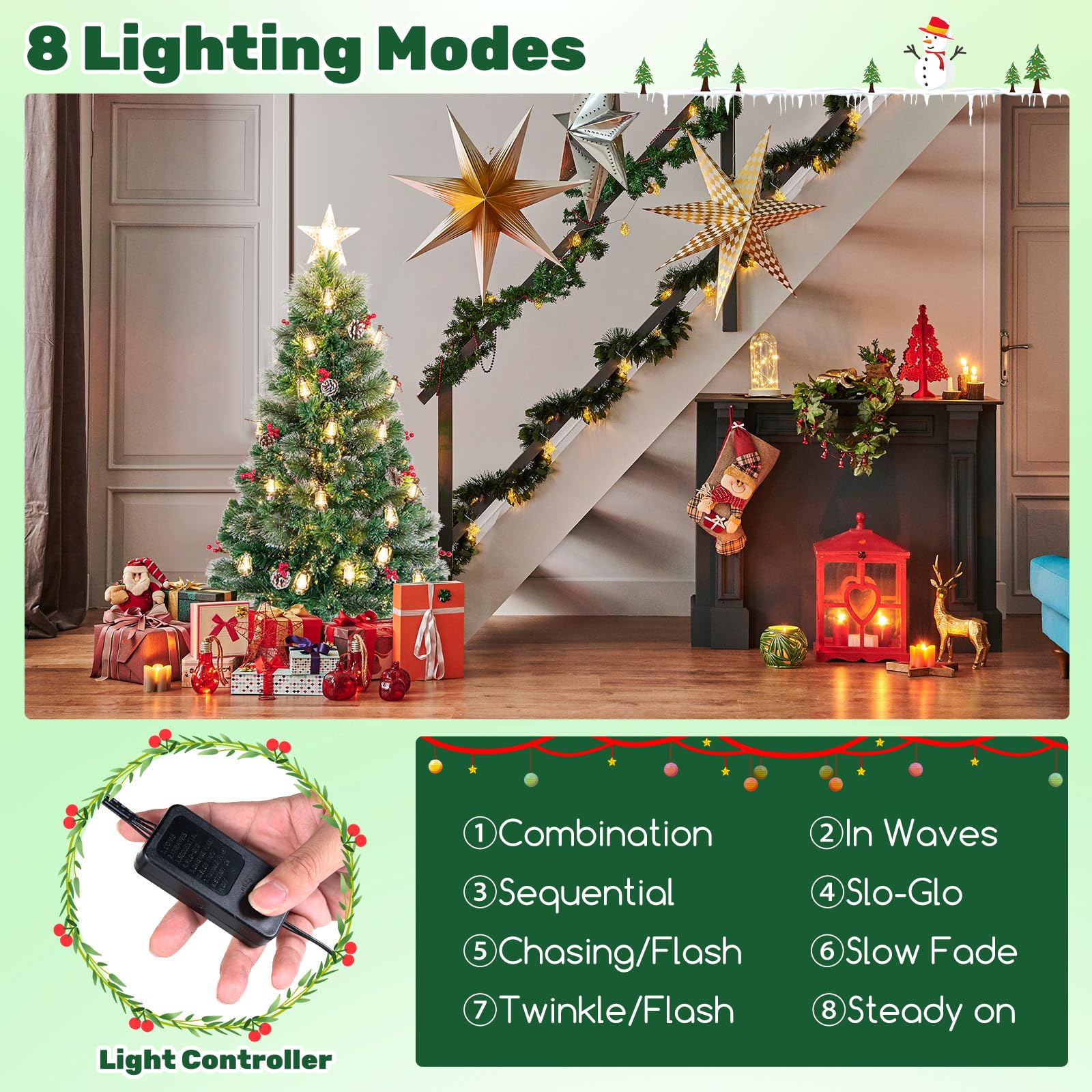 komfotteu-k-nstlicher-weihnachtsbaum-mit-led-lichtern-150-cm-tannenbaum-mit-beer image 3