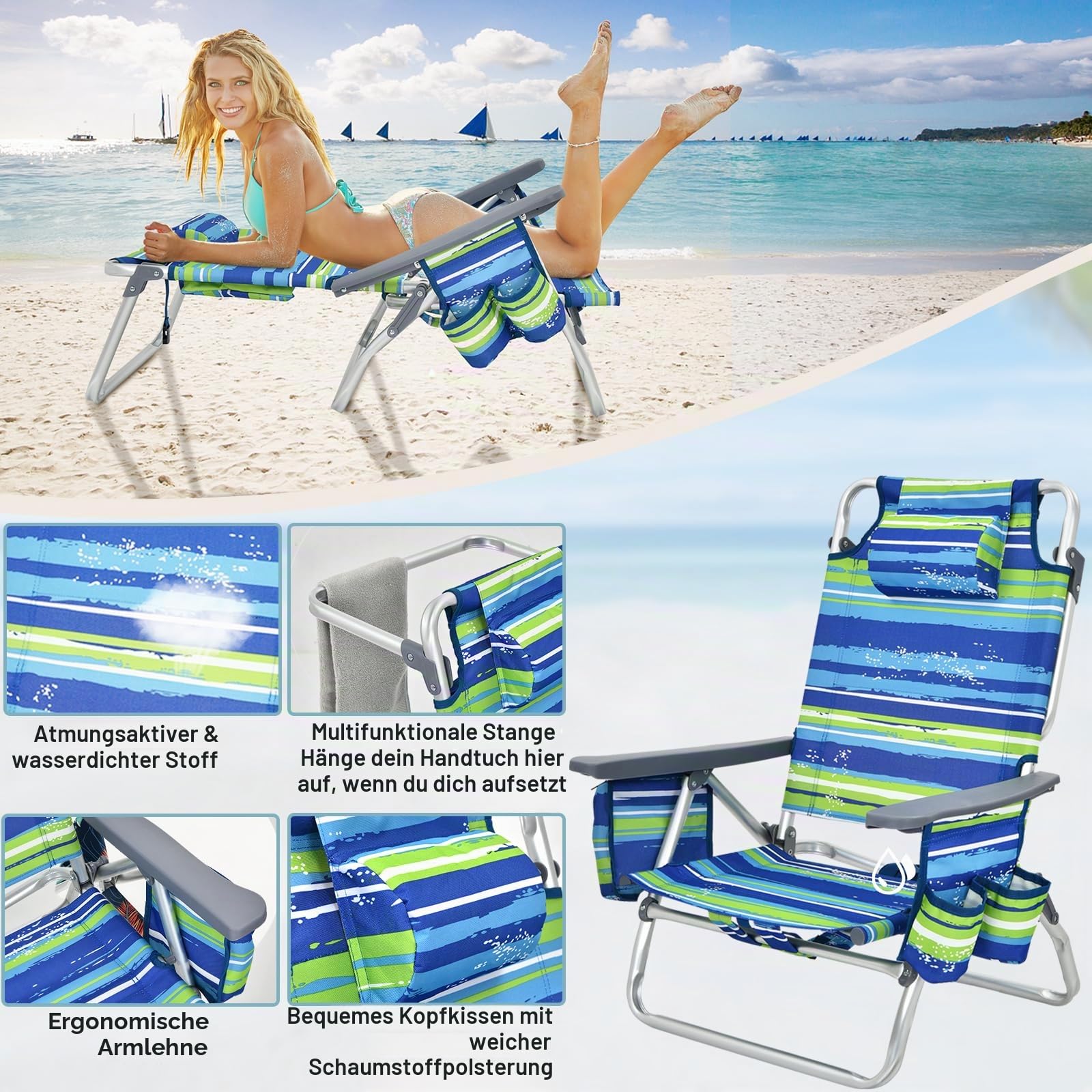 komfotteu-strandstuhl-klappbar-blau-mit-tisch-und-kopfst-tze image 5