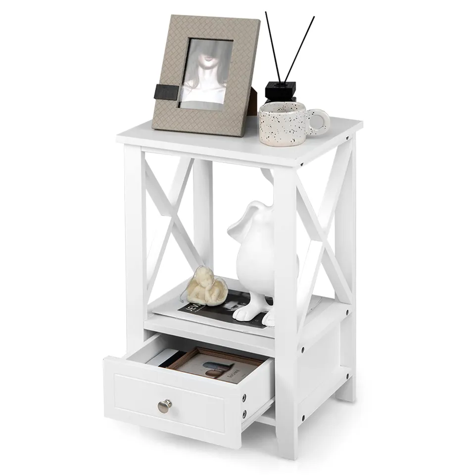 komfotteu-nachttisch-beistelltisch-holz-40-x-30-x-61-cm-mit-schublade-wei image 1