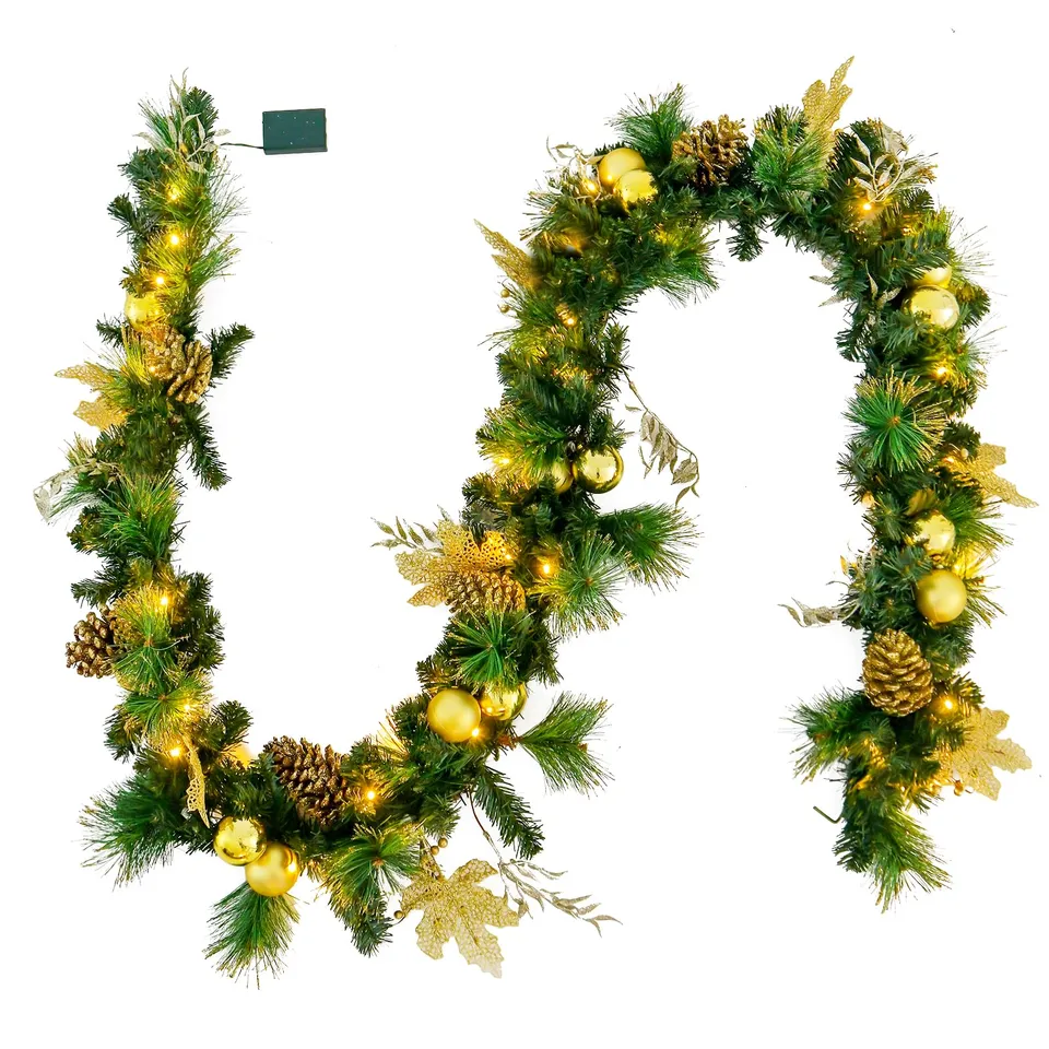 komfotteu-weihnachtsgirlande-270-cm-mit-50-leds-und-timer-tanne-gold image 1