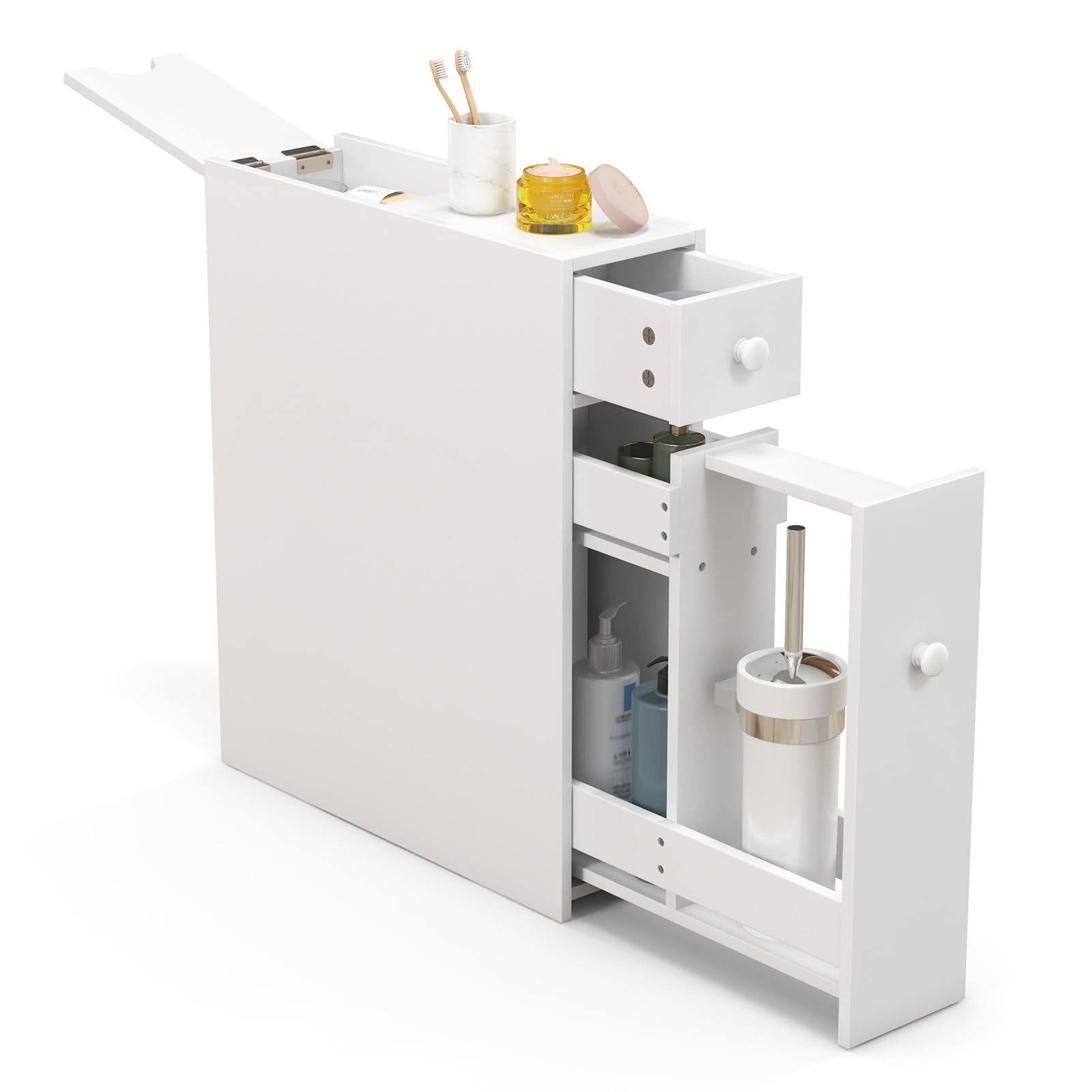 komfotteu-nischenschrank-nischenregal-holz-16x48x58-cm-wei-2-schubladen image 1