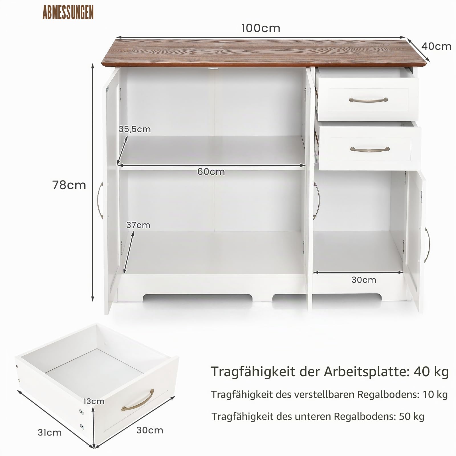 komfotteu-k-chenschrank-buffetschrank-sideboard-100x40x78cm-wei-mit-2-schubladen image 3