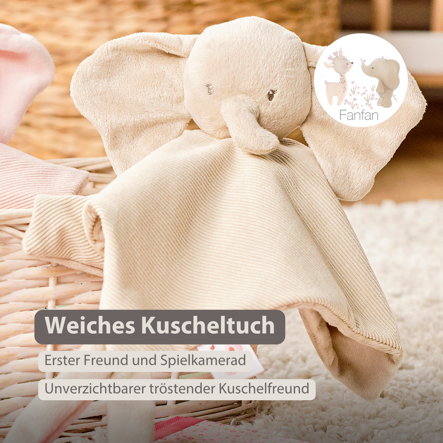 nattou-fanfan-baby-kuscheldecke-doudou-elefant-27-x-27-cm-sand image 2