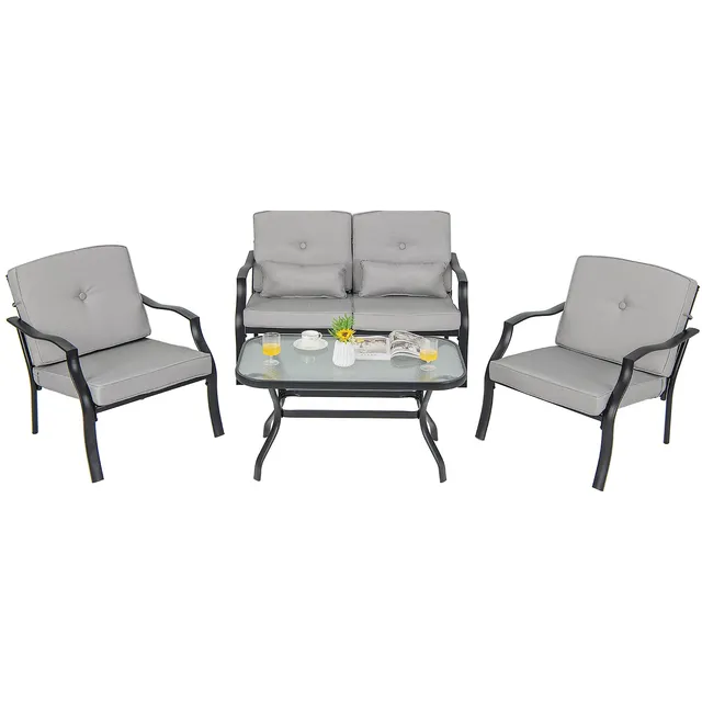 komfotteu-bistro-set-garten-4-teilig-polyester-und-metall-mit-tisch-grau image 1
