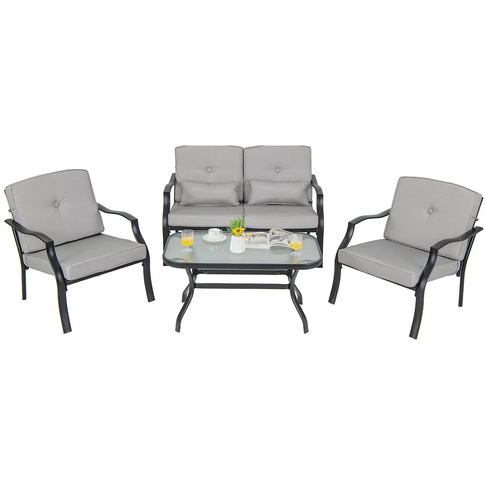 komfotteu-bistro-set-garten-4-teilig-polyester-und-metall-mit-tisch-grau image 1