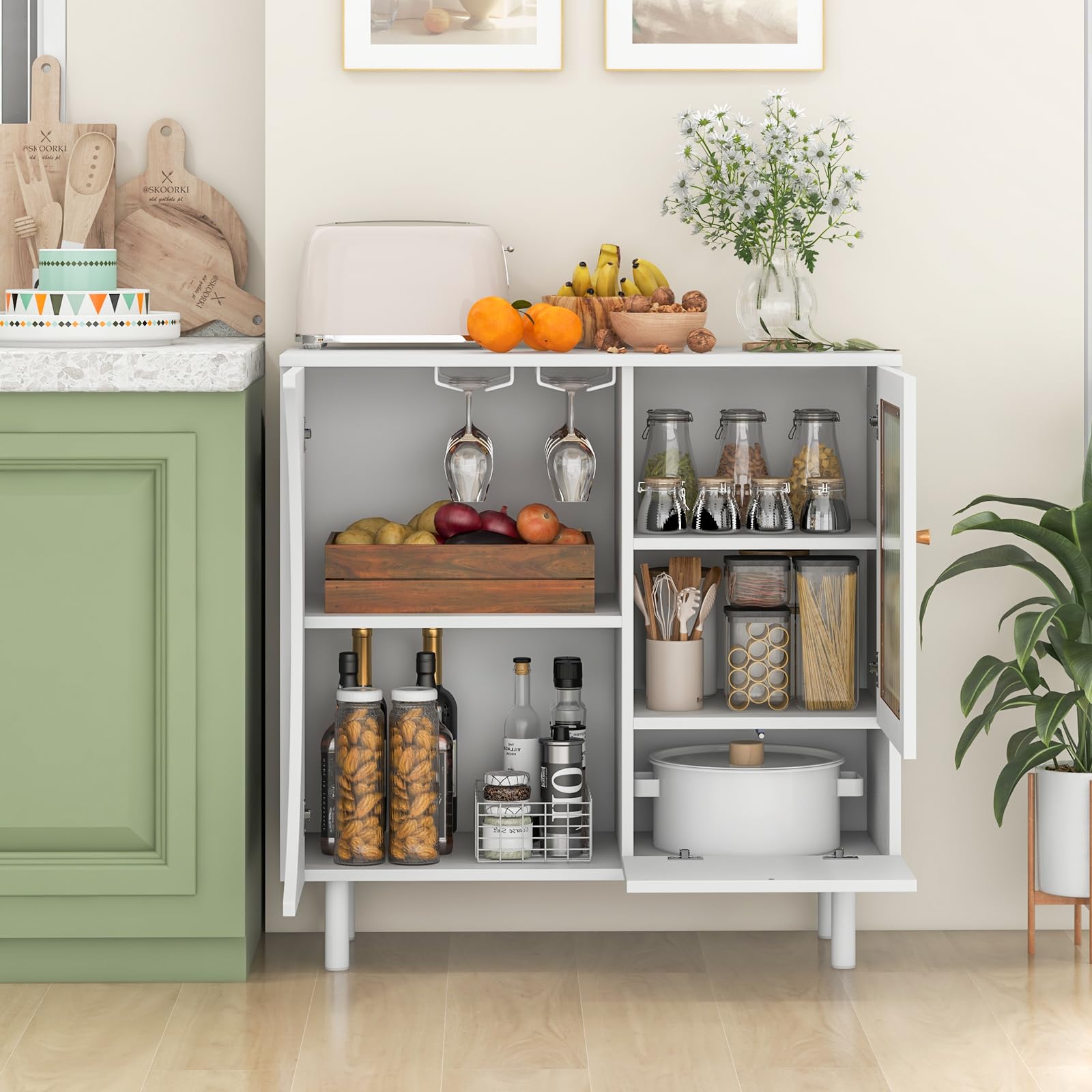 komfotteu-k-chenschrank-sideboard-wei-80-x-30-x-80-cm-mit-glast-r-und-glashalter image 2