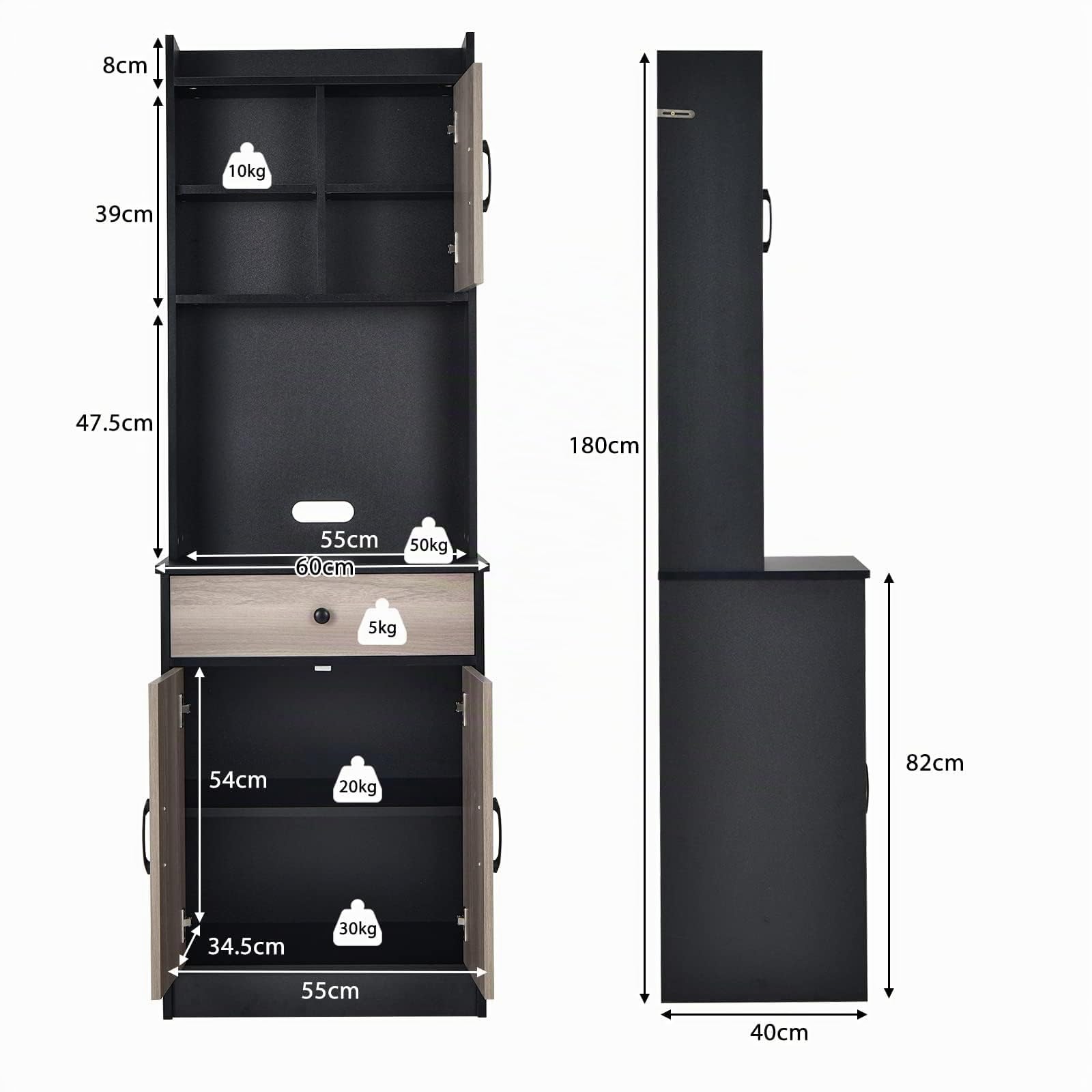 komfotteu-buffetschrank-hochschrank-60x40x180-cm-dunkelschwarz-mit-3-t-ren image 3