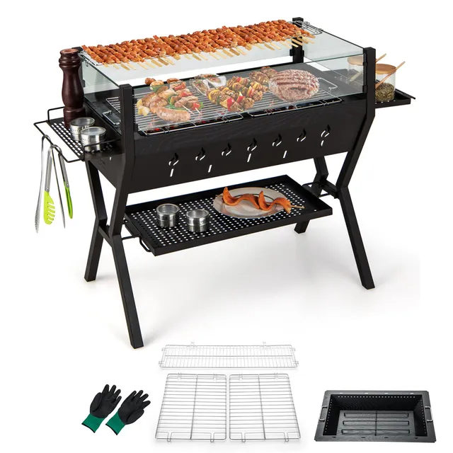 komfotteu-holzkohlegrill-edelstahl-mit-windschutz-und-gew-rzhalter image 1