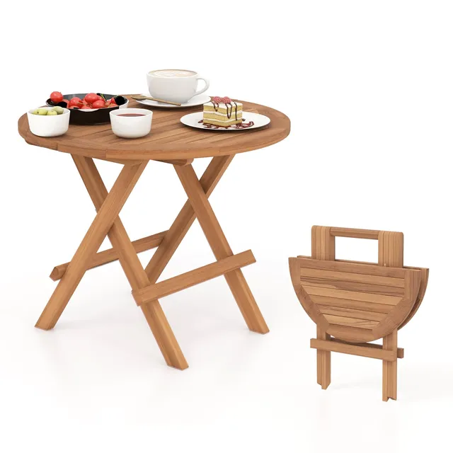 komfotteu-gartentisch-klappbar-rund-teak-optik-akazienholz-mit-griff image 1