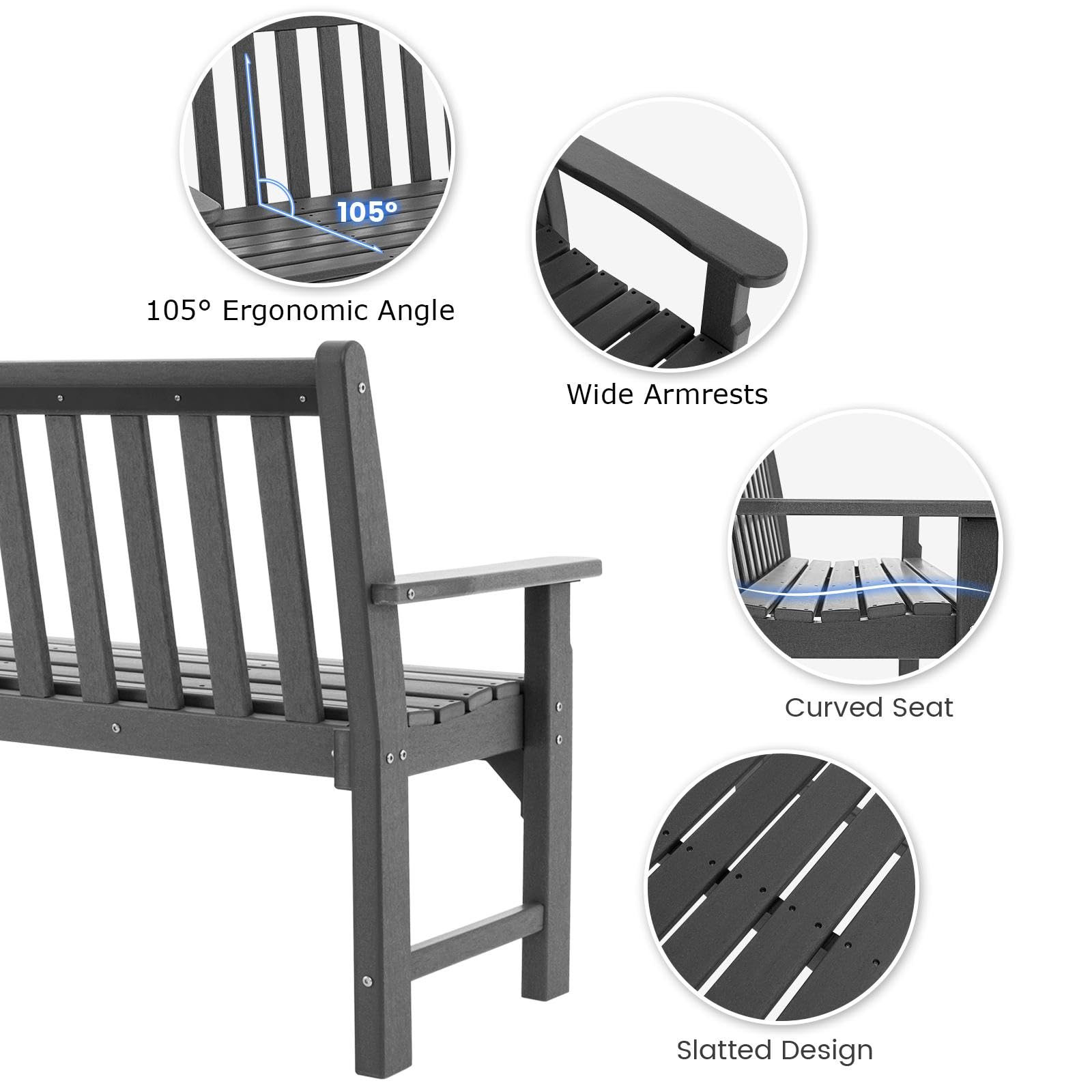 komfotteu-gartenbank-hdpe-2-sitzer-grau-wetterfeste-parkbank-126-x-60-x-90-cm-bi image 5