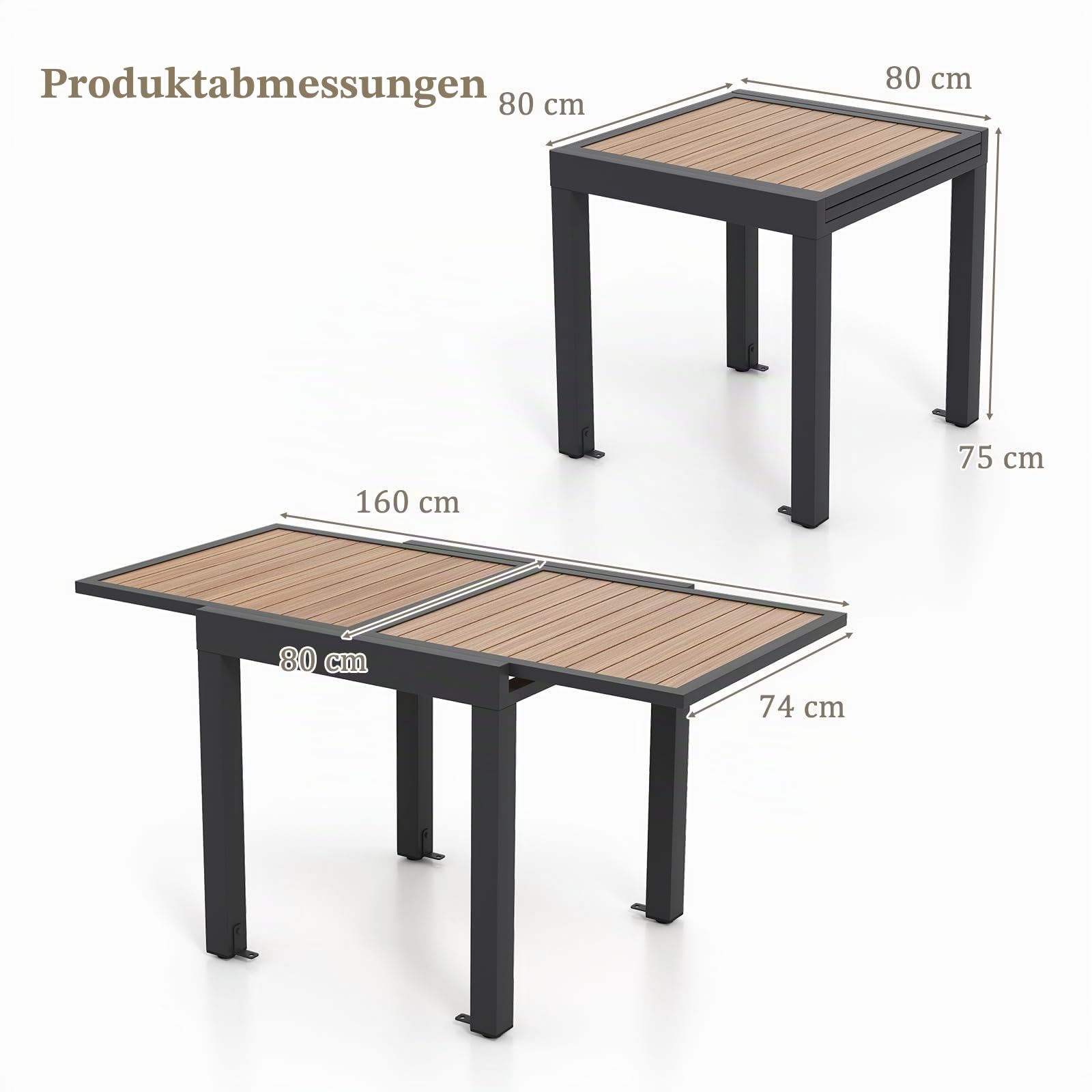 komfotteu-gartentisch-ausziehbar-80-160-cm-aluminium-holzmaserung-grau image 3