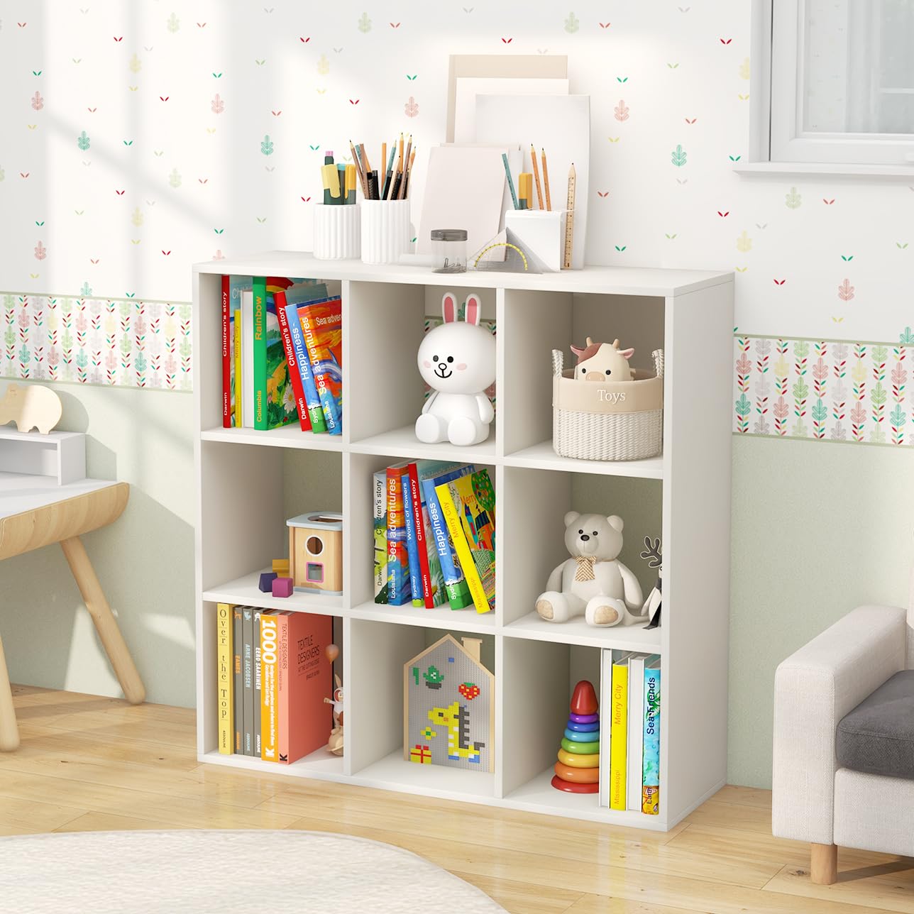 komfotteu-b-cherregal-9-f-cher-91x30x91-cm-wei-mit-kippschutz image 2