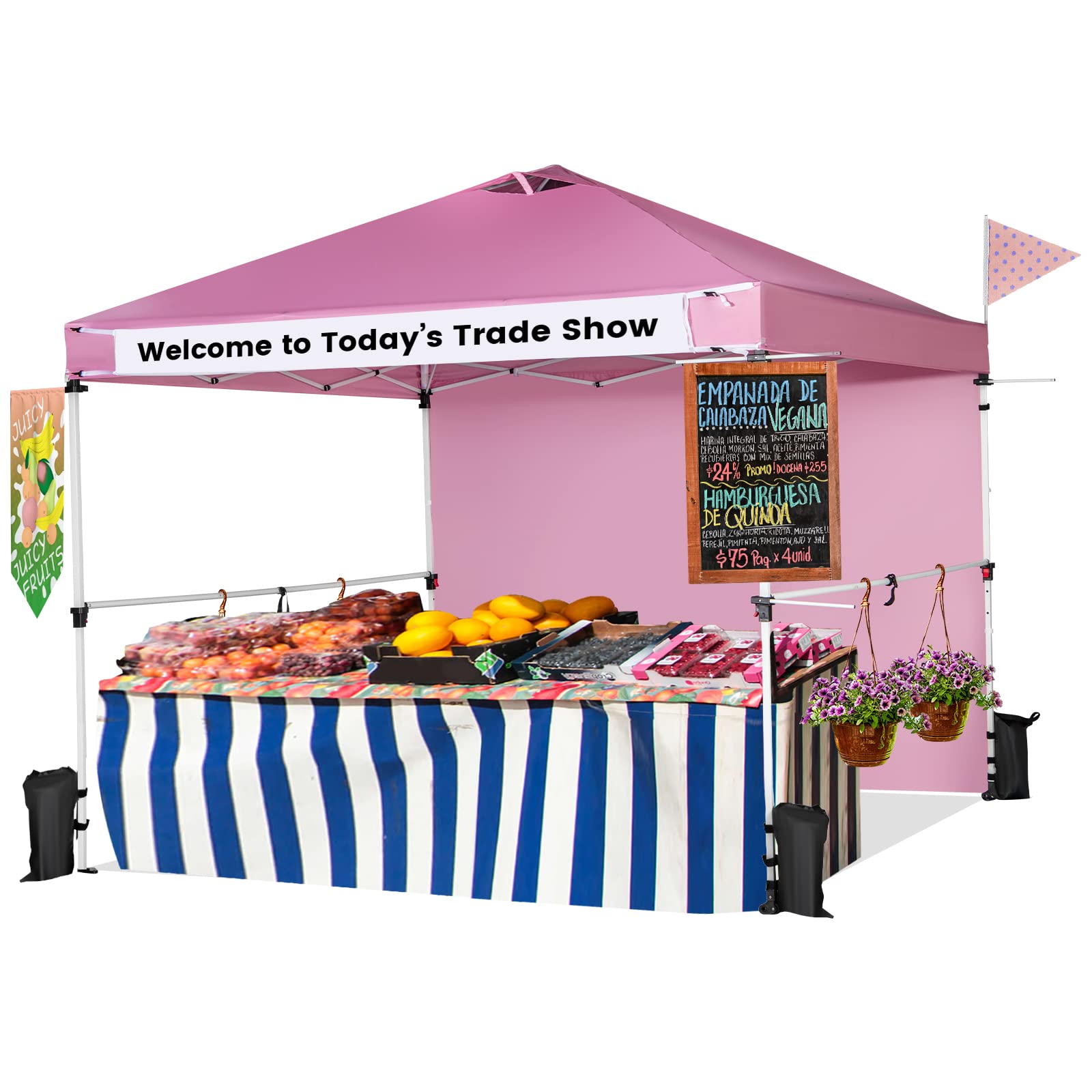 komfotteu-faltpavillon-3x3-m-h-henverstellbar-rosa-mit-seitenw-nden image 1
