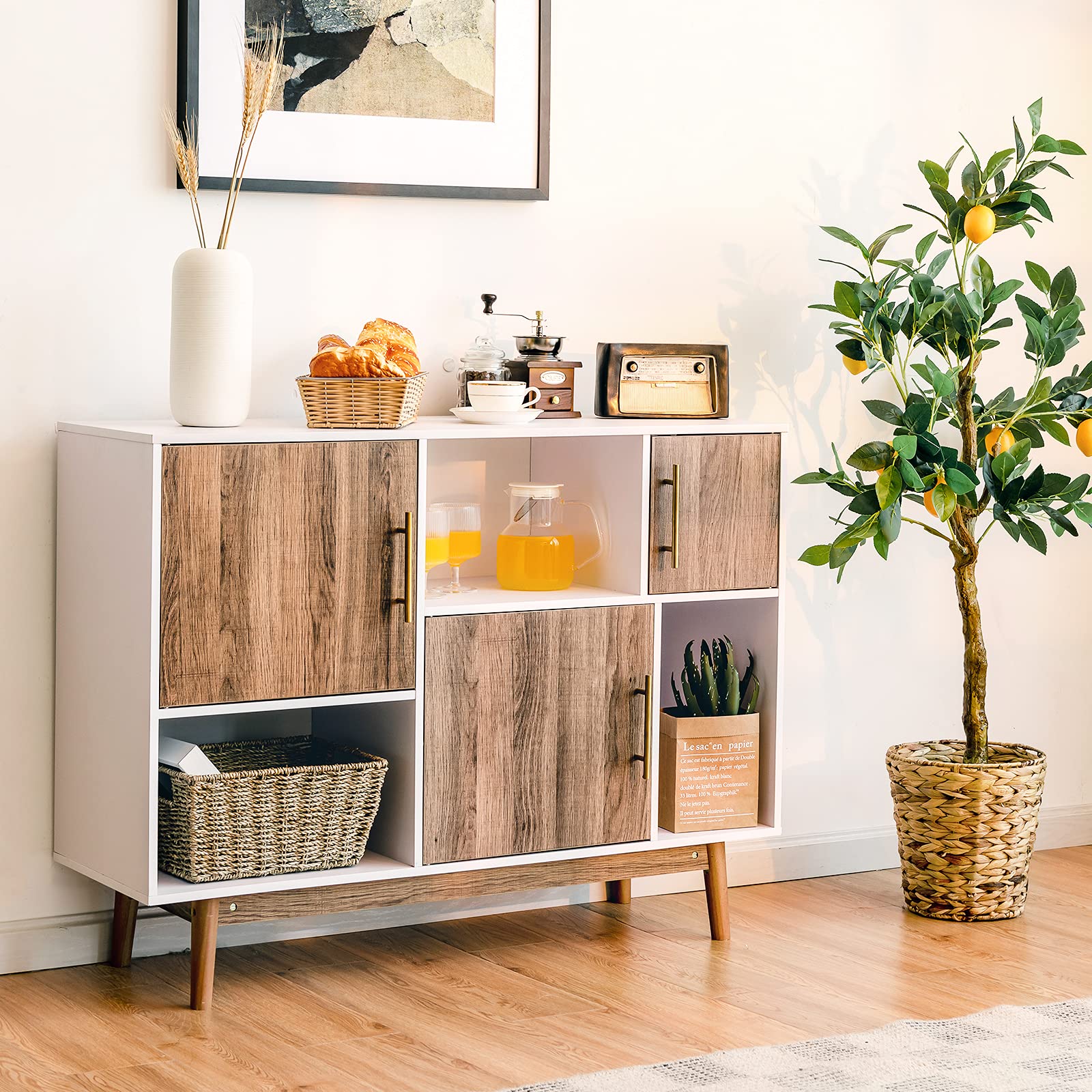 komfotteu-sideboard-holz-95x31x76-cm-wei-braun-6-f-cher image 7