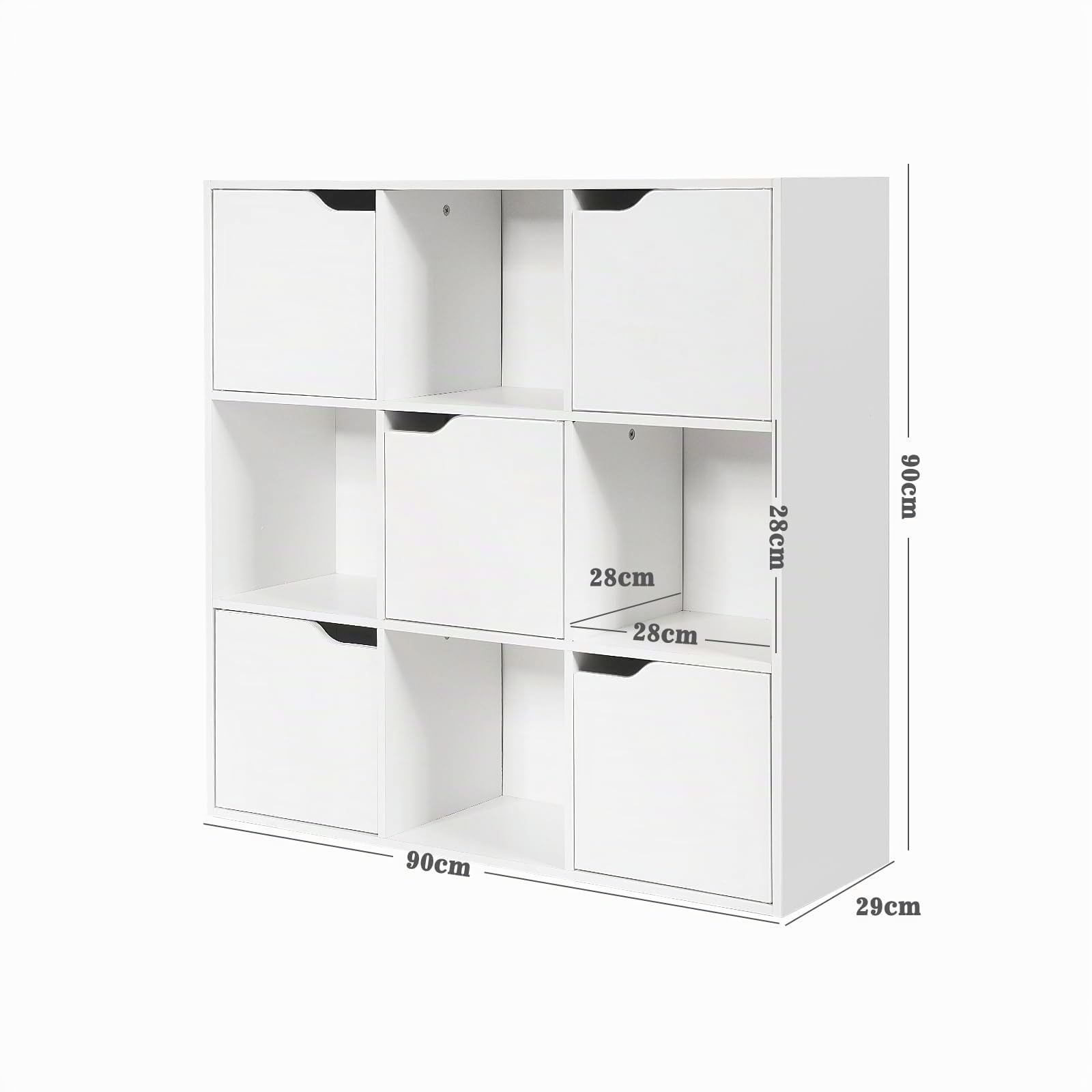 komfotteu-b-cherregal-3-ebenen-mit-9-f-chern-und-t-ren-90-x-29-x-90-cm-wei image 3