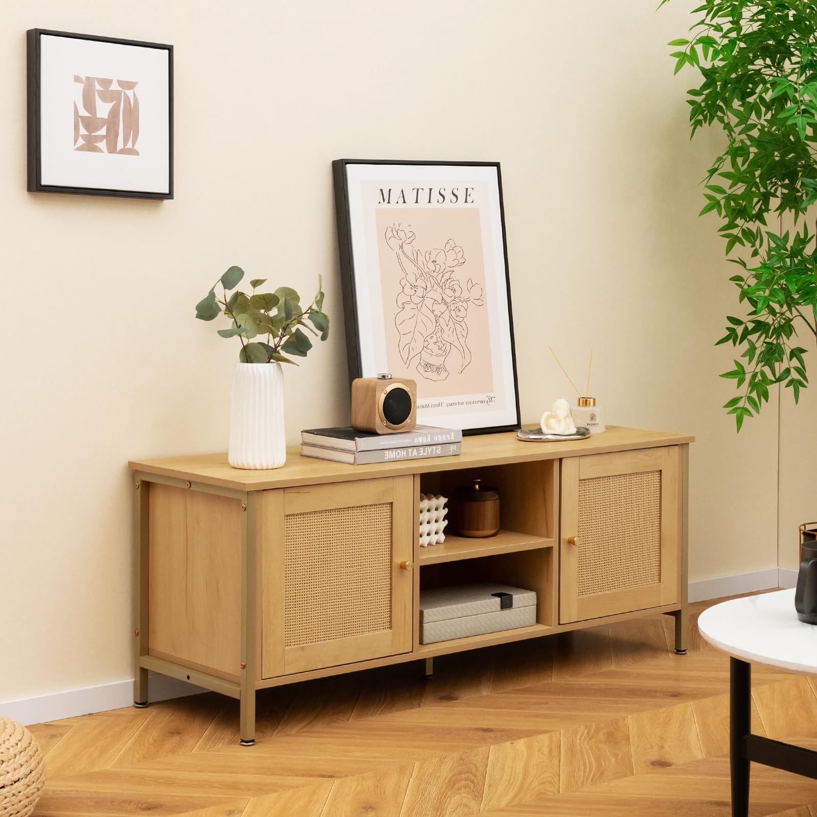 komfotteu-tv-schrank-rattan-f-r-tv-bis-55-zoll-lowboard-holz-metall-120x40x48-cm image 7
