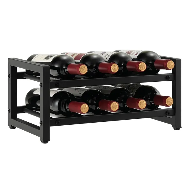 komfotteu-weinregal-f-r-8-flaschen-2-ebenen-metall-schwarz image 1