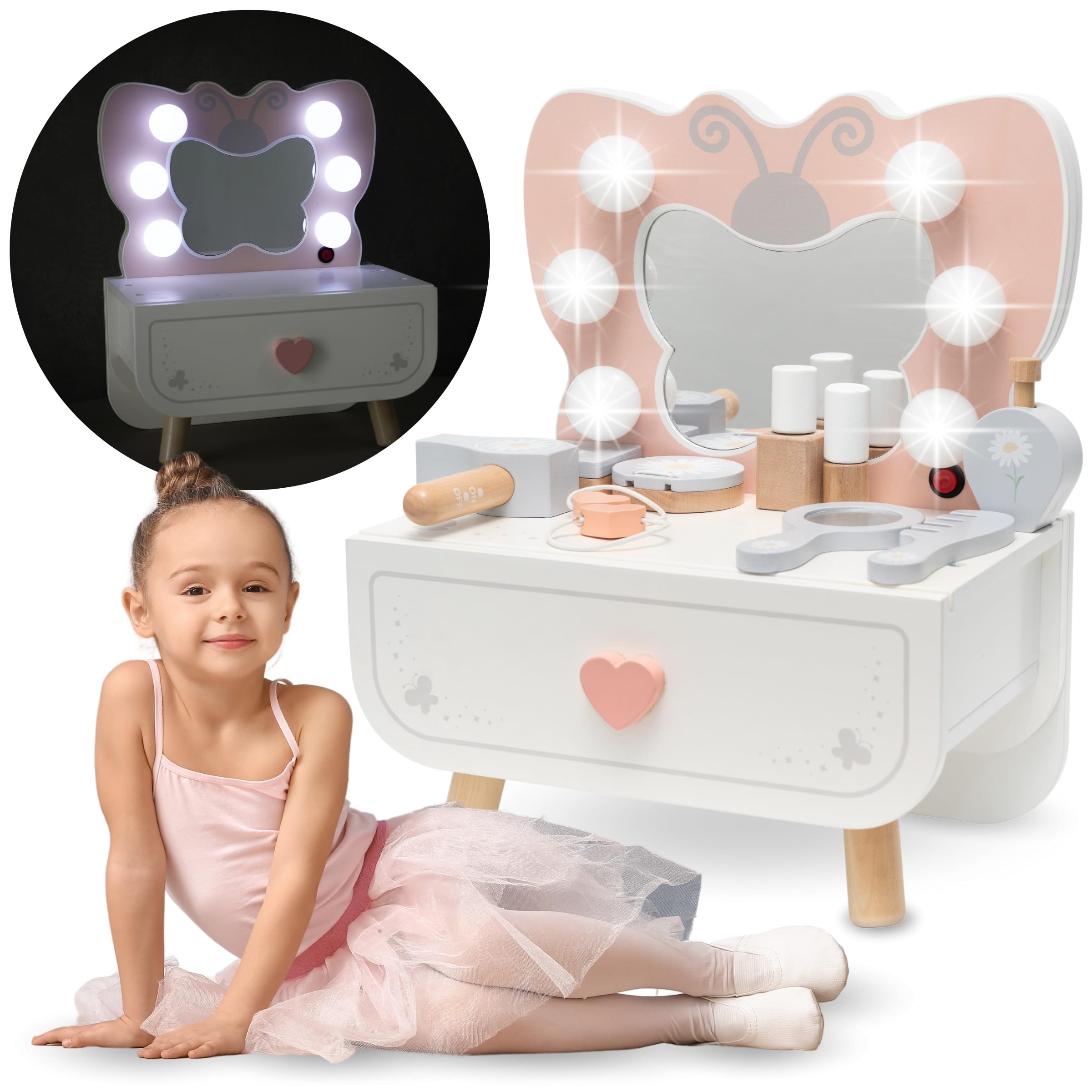 mamabrum-holz-mini-schminktisch-f-r-kinder-3-mit-led-schmetterling-spiegel image 3