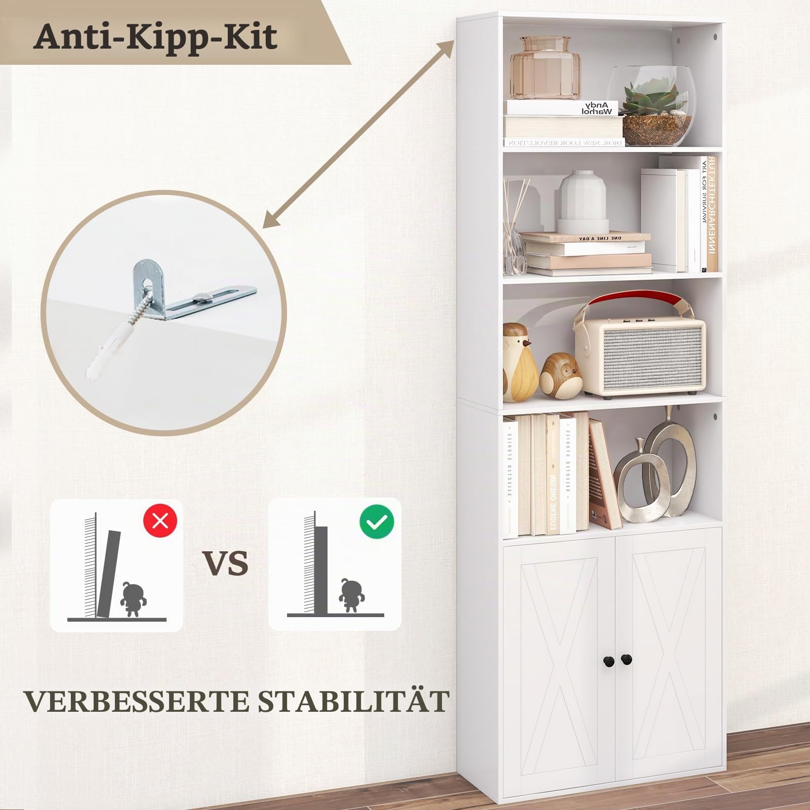 komfotteu-b-cherregal-holz-mit-t-rschrank-6-regale-60x24x180cm-wei image 6