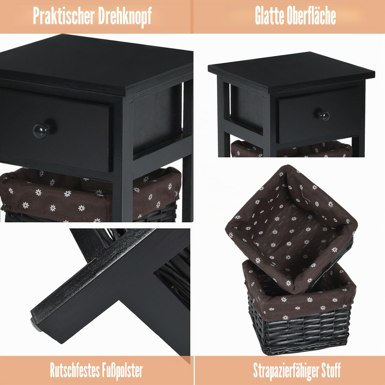 komfotteu-nachttisch-2er-set-schwarz-28x26x60-cm-beistelltisch-mit-schublade-und image 6