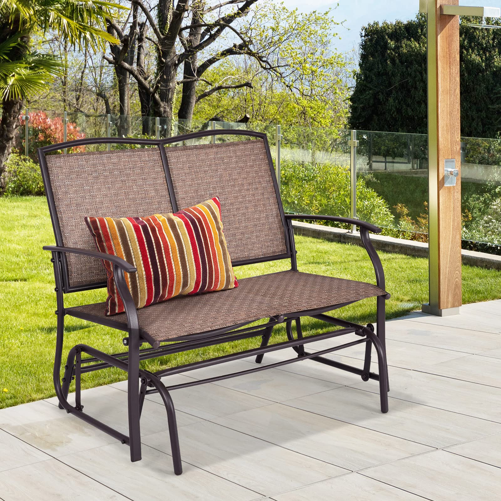 komfotteu-2-sitzer-schaukelbank-gartenbank-textilene-braun-105x71-5x93-cm-bis-18 image 2