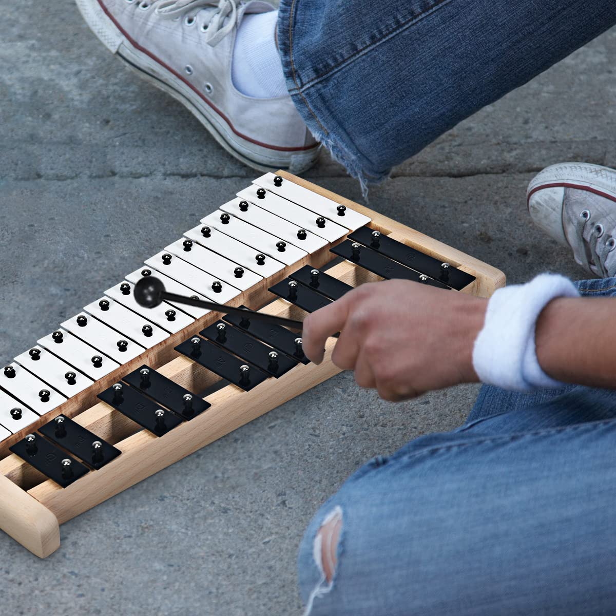 komfotteu-xylophon-27-noten-glockenspiel-metall-mit-holzsockel-schl-geln-tasche image 2