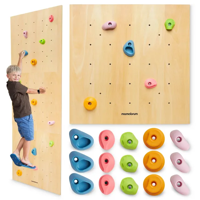 mamabrum-holzkletterwand-3-paneele-15-griffe-bis-100-kg image 1